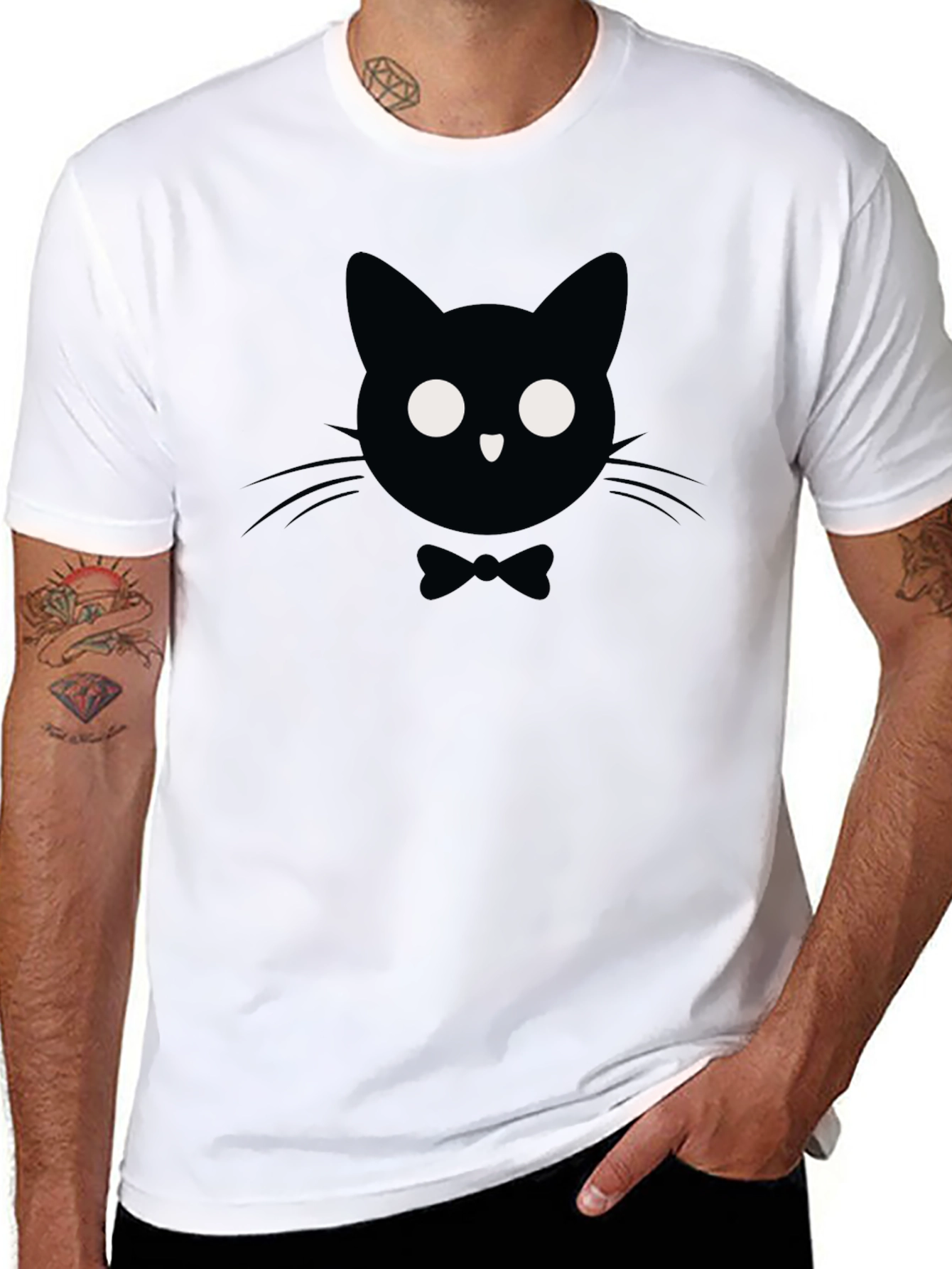 Black Cat Bow Tie Graphic T-Shirt