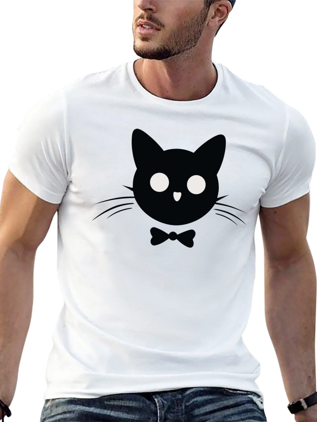 Black Cat Bow Tie Graphic T-Shirt