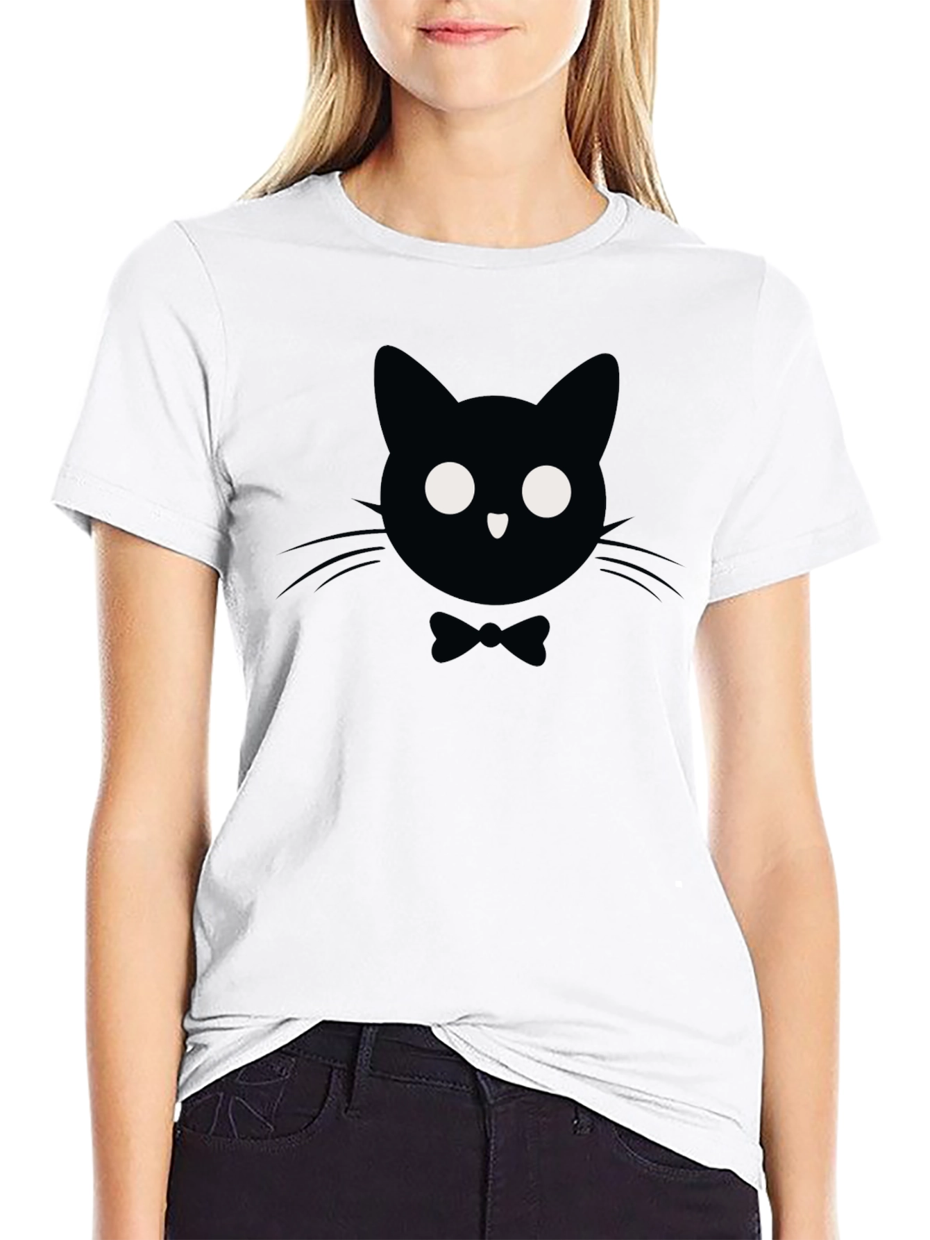Black Cat Bow Tie Graphic T-Shirt