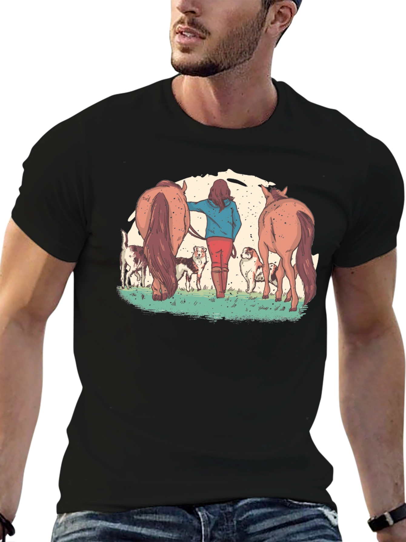 Horse and Dog Graphic T-Shirt