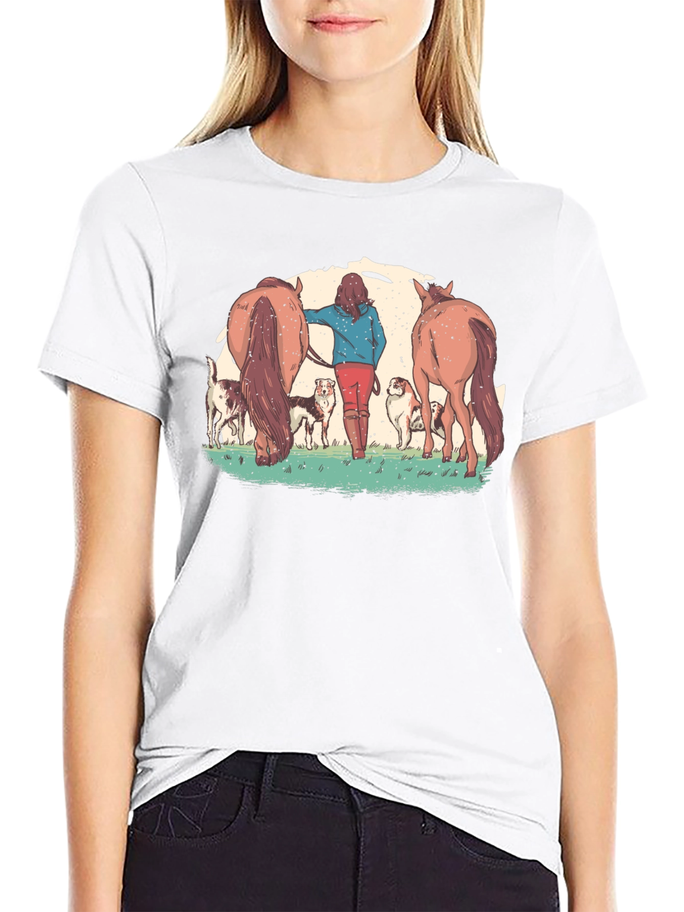 Horse and Dog Graphic T-Shirt