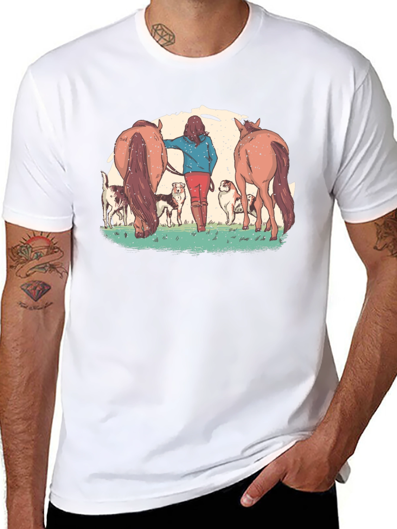 Horse and Dog Graphic T-Shirt