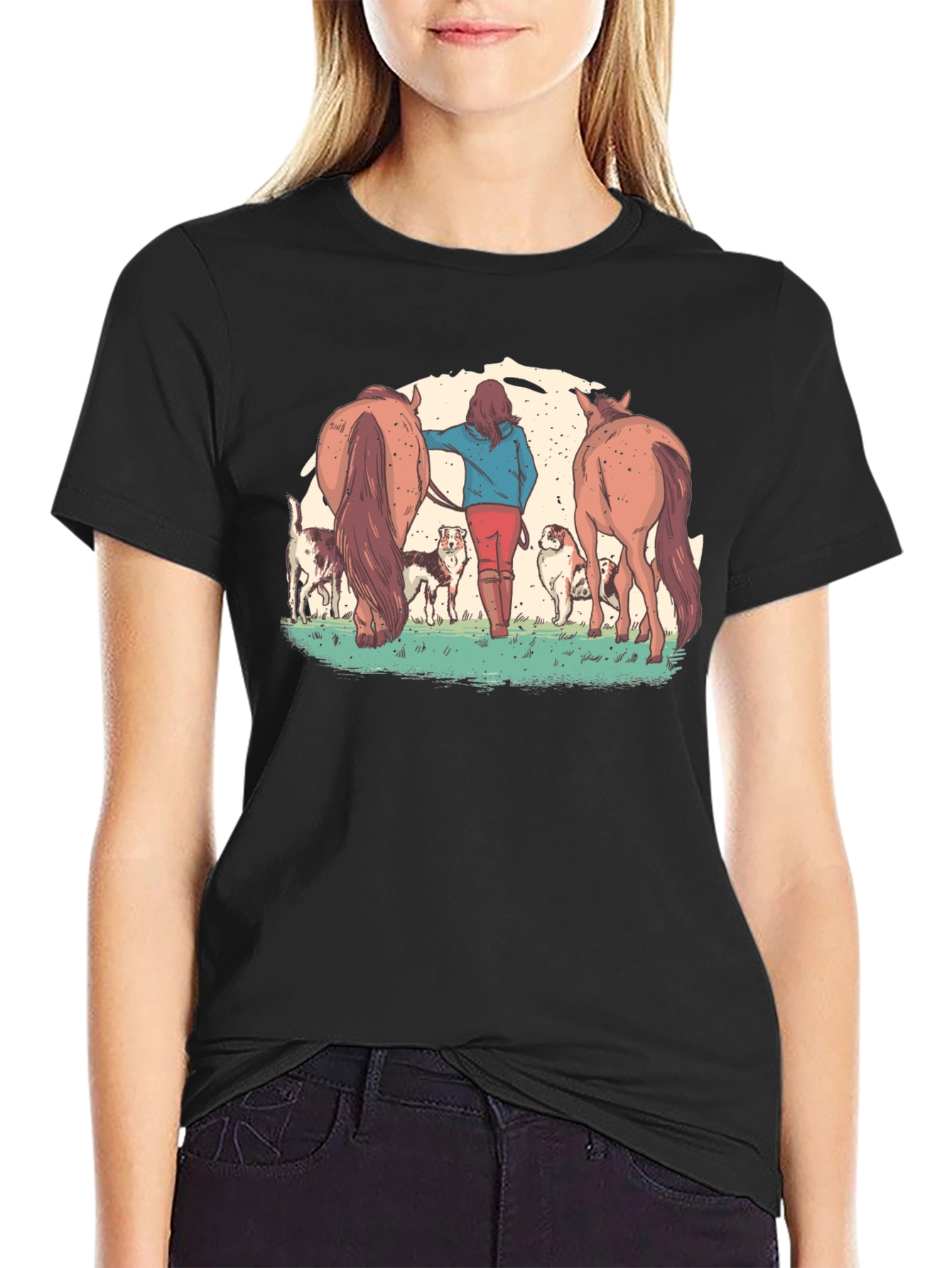 Horse and Dog Graphic T-Shirt
