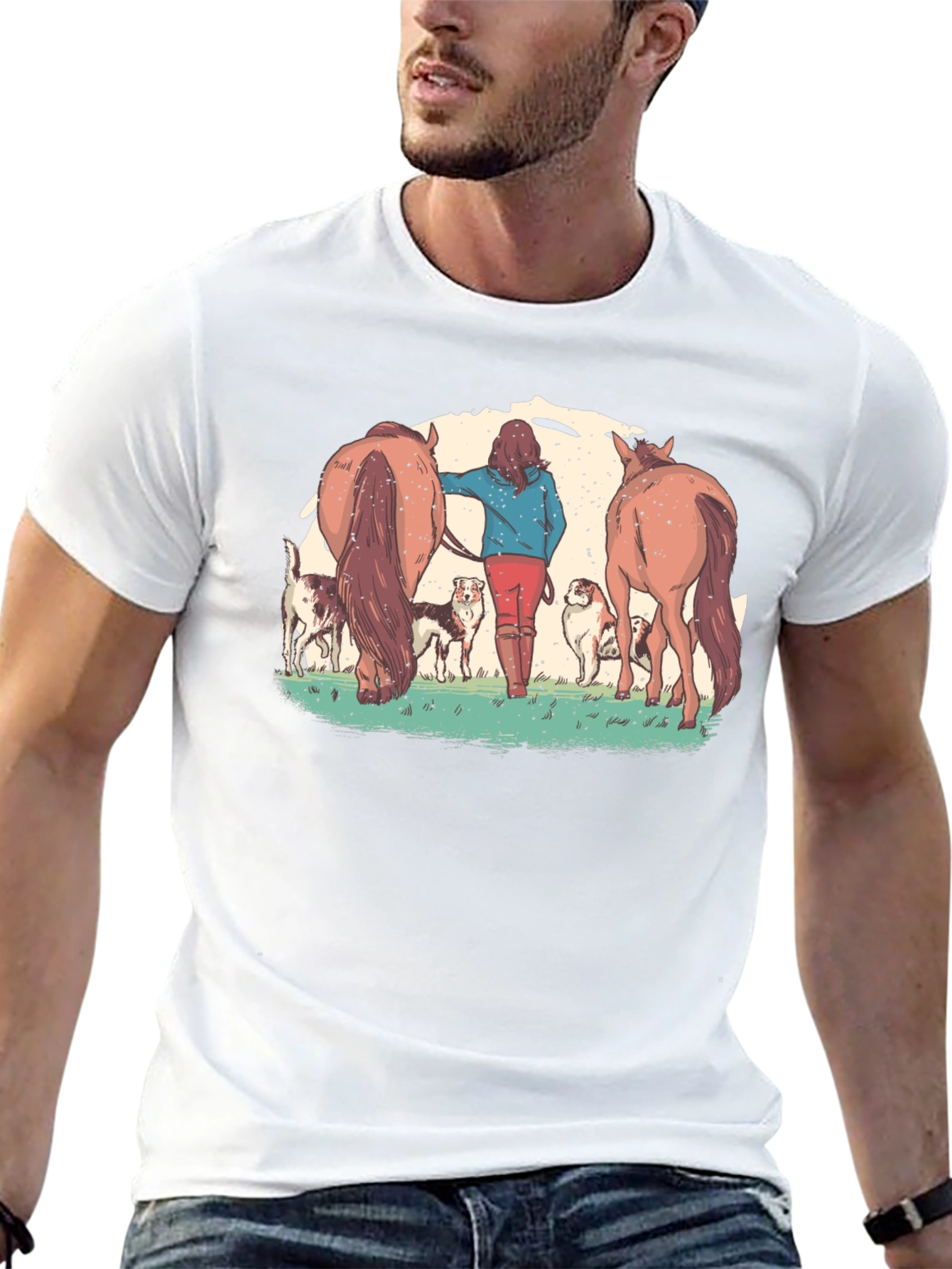 Horse and Dog Graphic T-Shirt