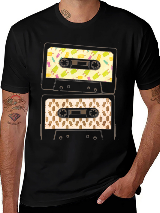 Retro Cassette Tape Graphic T-Shirt - Ice Cream Pop Design