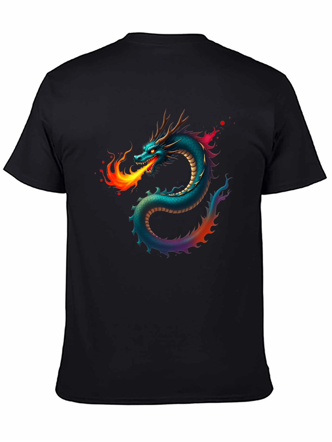 Fiery Dragon Graphic Tee - Black Cotton