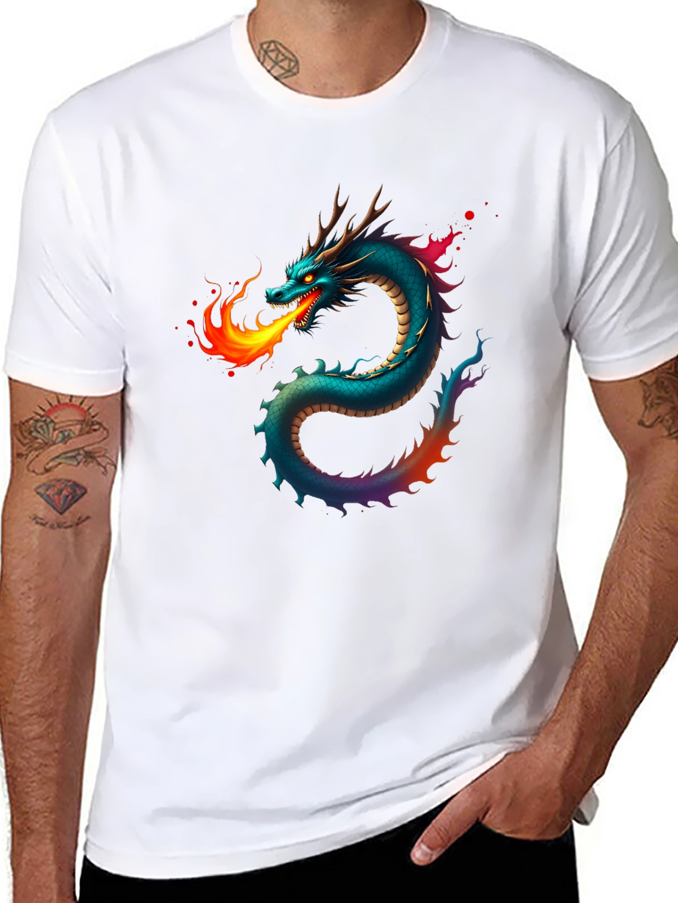 Fiery Dragon Graphic Tee - Black Cotton