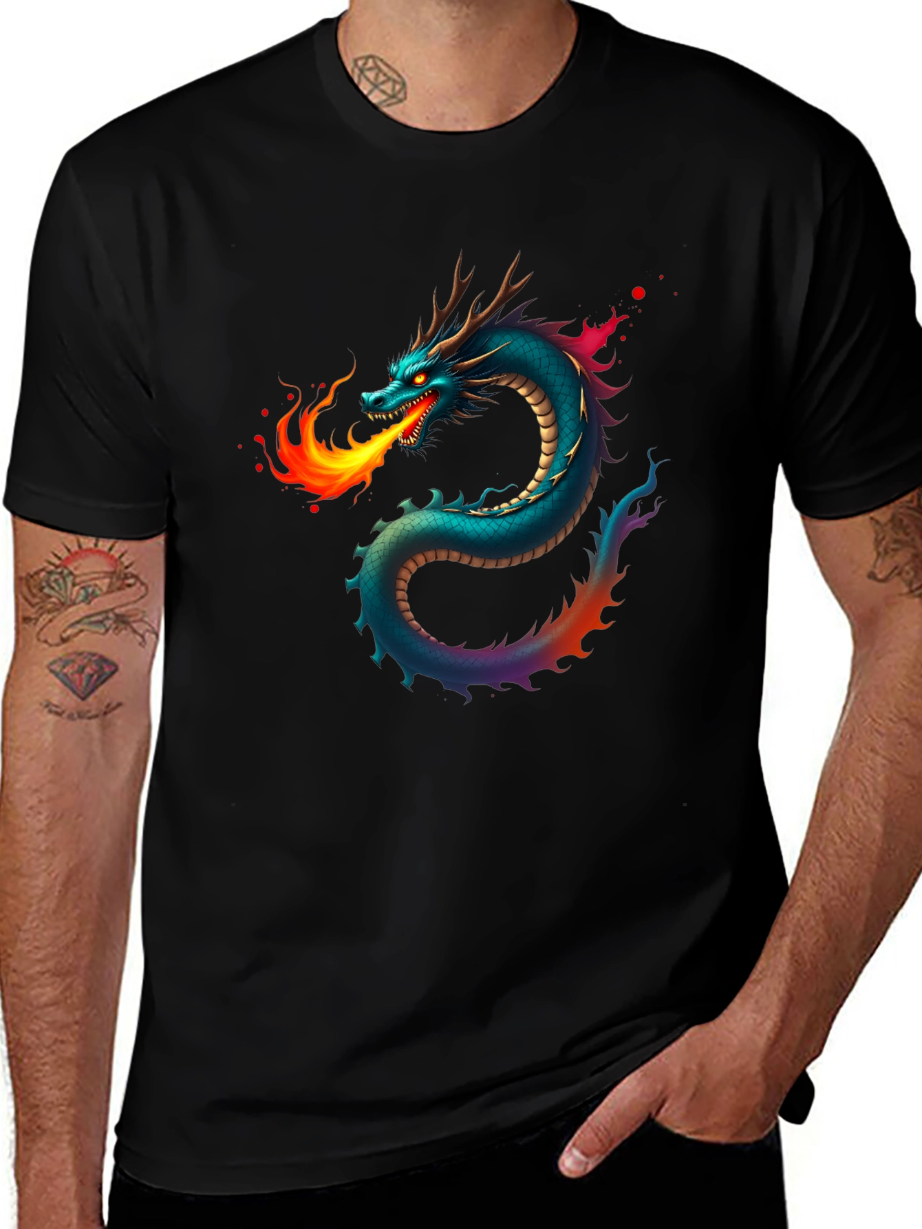 Fiery Dragon Graphic Tee - Black Cotton