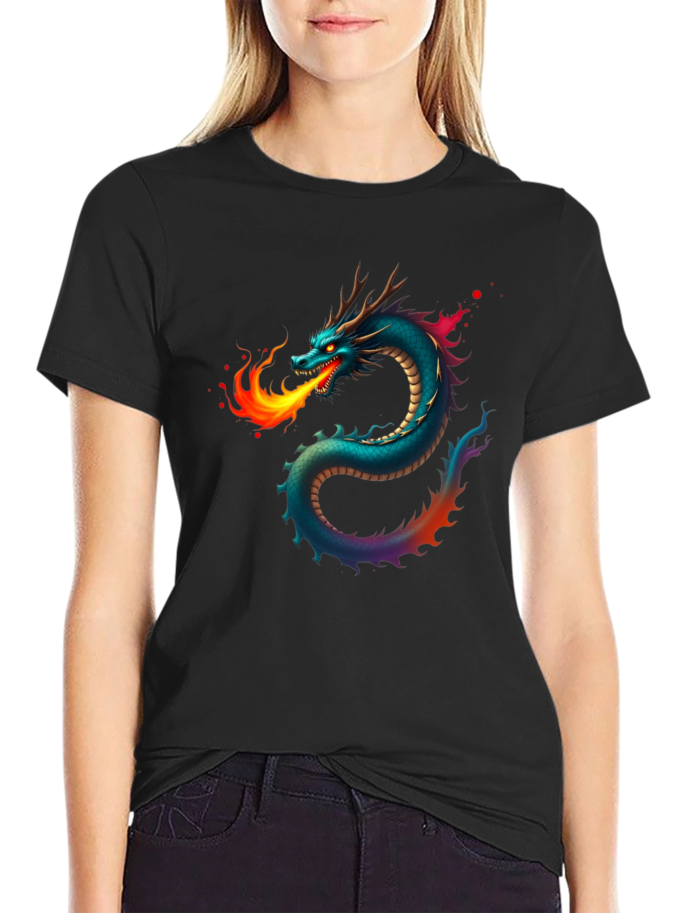 Fiery Dragon Graphic Tee - Black Cotton