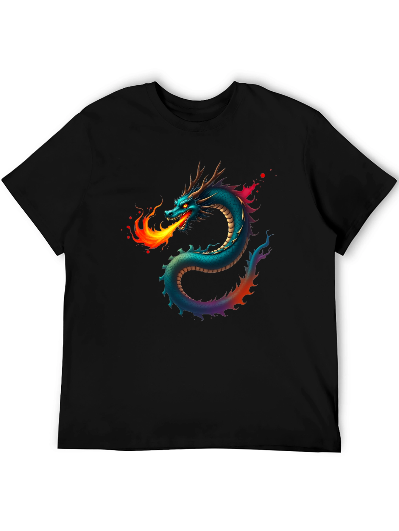 Fiery Dragon Graphic Tee - Black Cotton