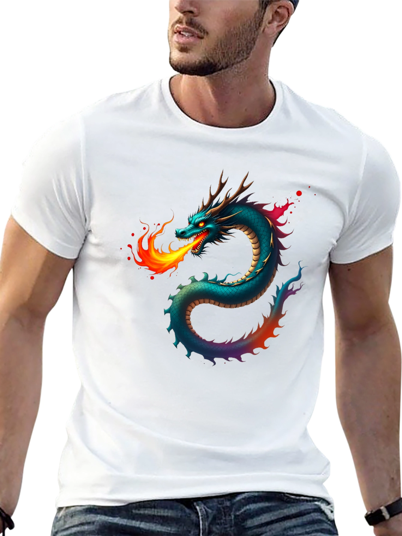 Fiery Dragon Graphic Tee - Black Cotton