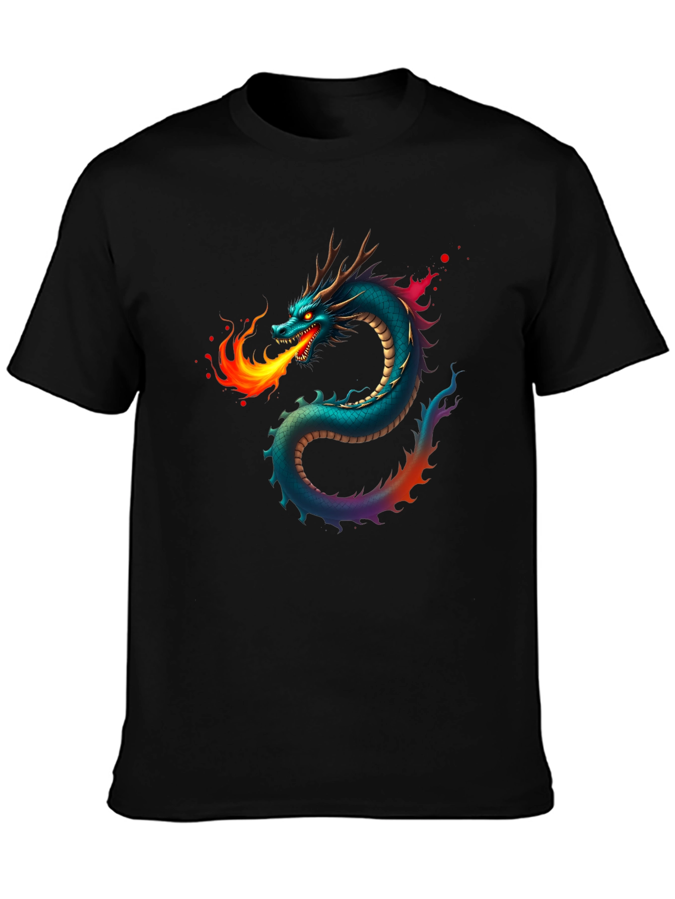 Fiery Dragon Graphic Tee - Black Cotton