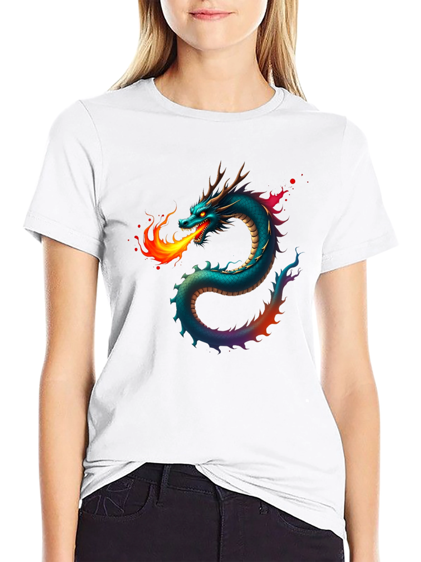 Fiery Dragon Graphic Tee - Black Cotton