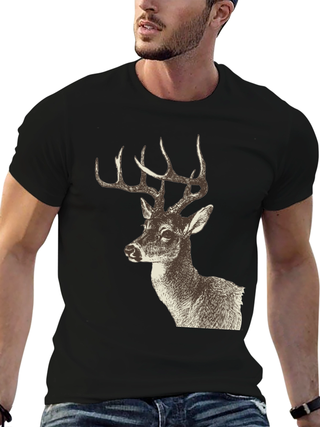 Deer Graphic Print Black T-Shirt