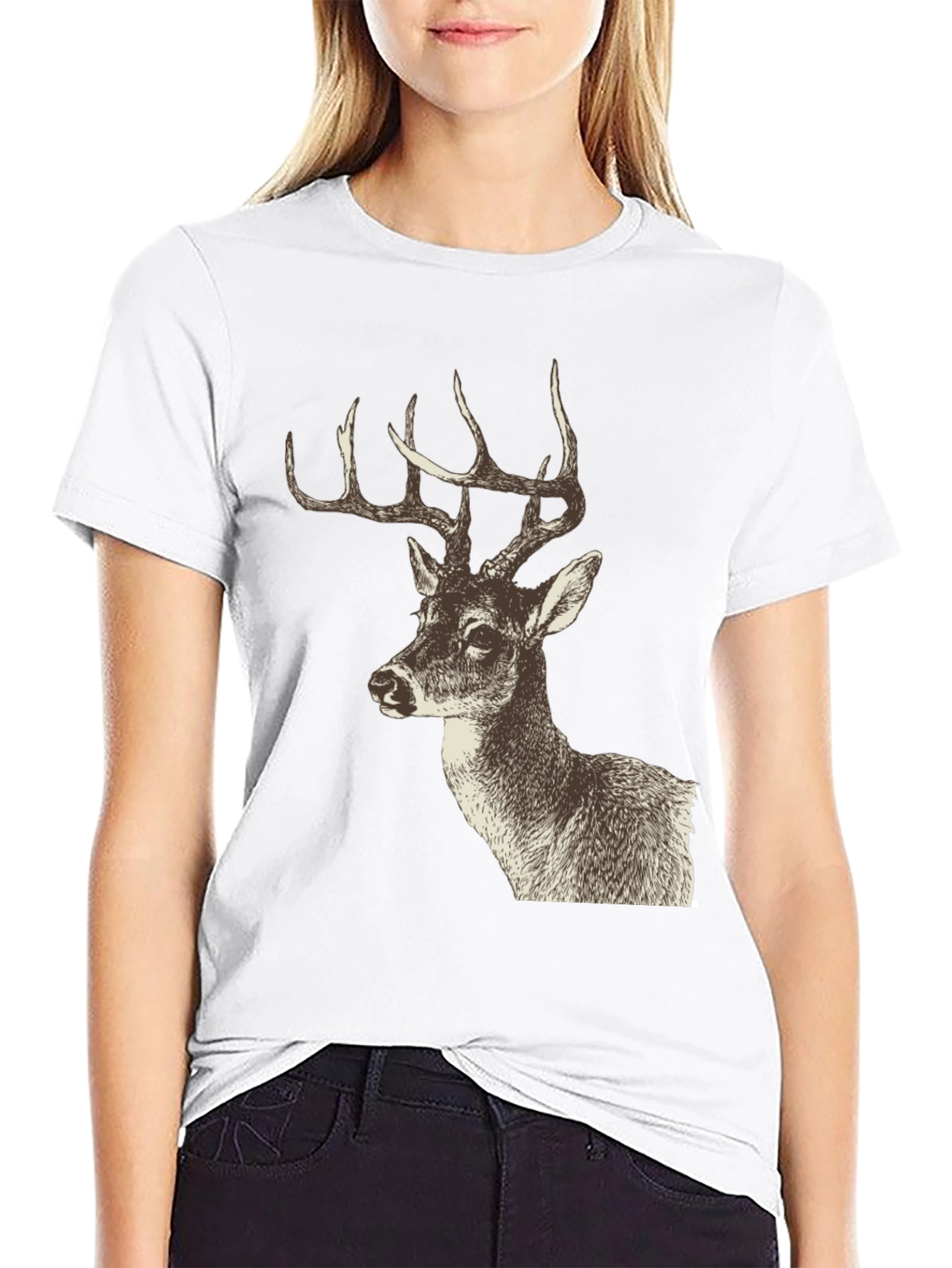 Deer Graphic Print Black T-Shirt