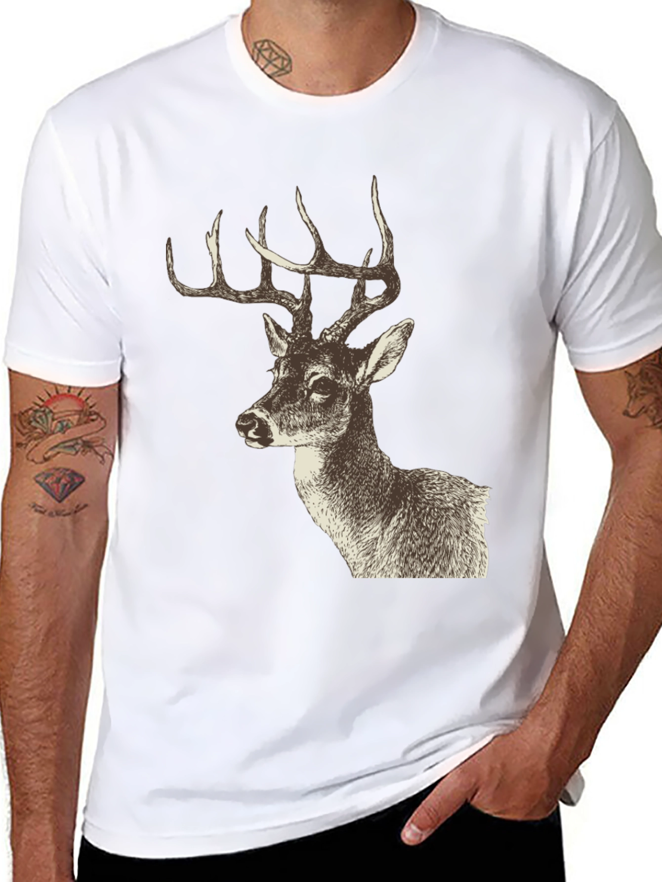 Deer Graphic Print Black T-Shirt