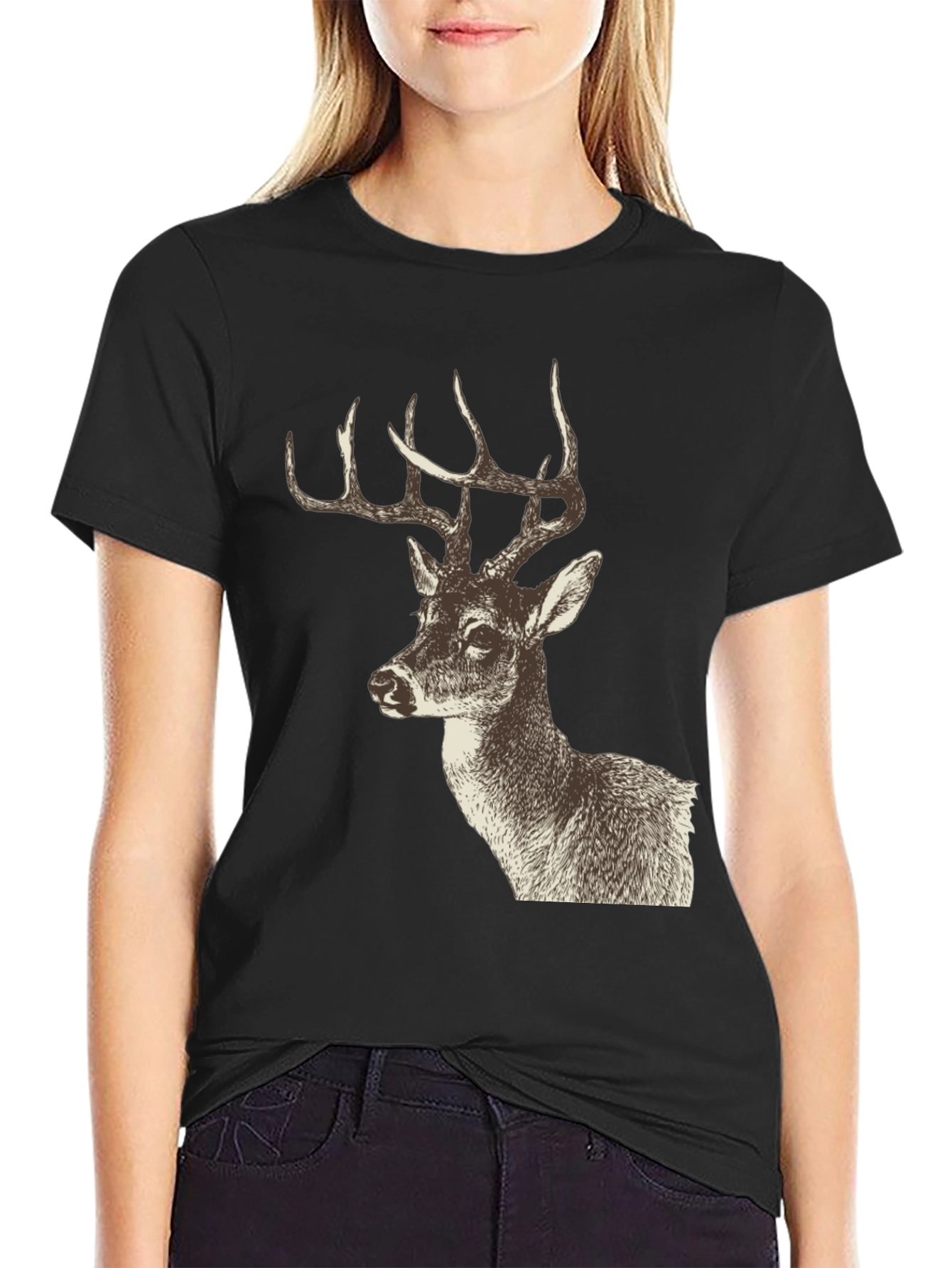 Deer Graphic Print Black T-Shirt