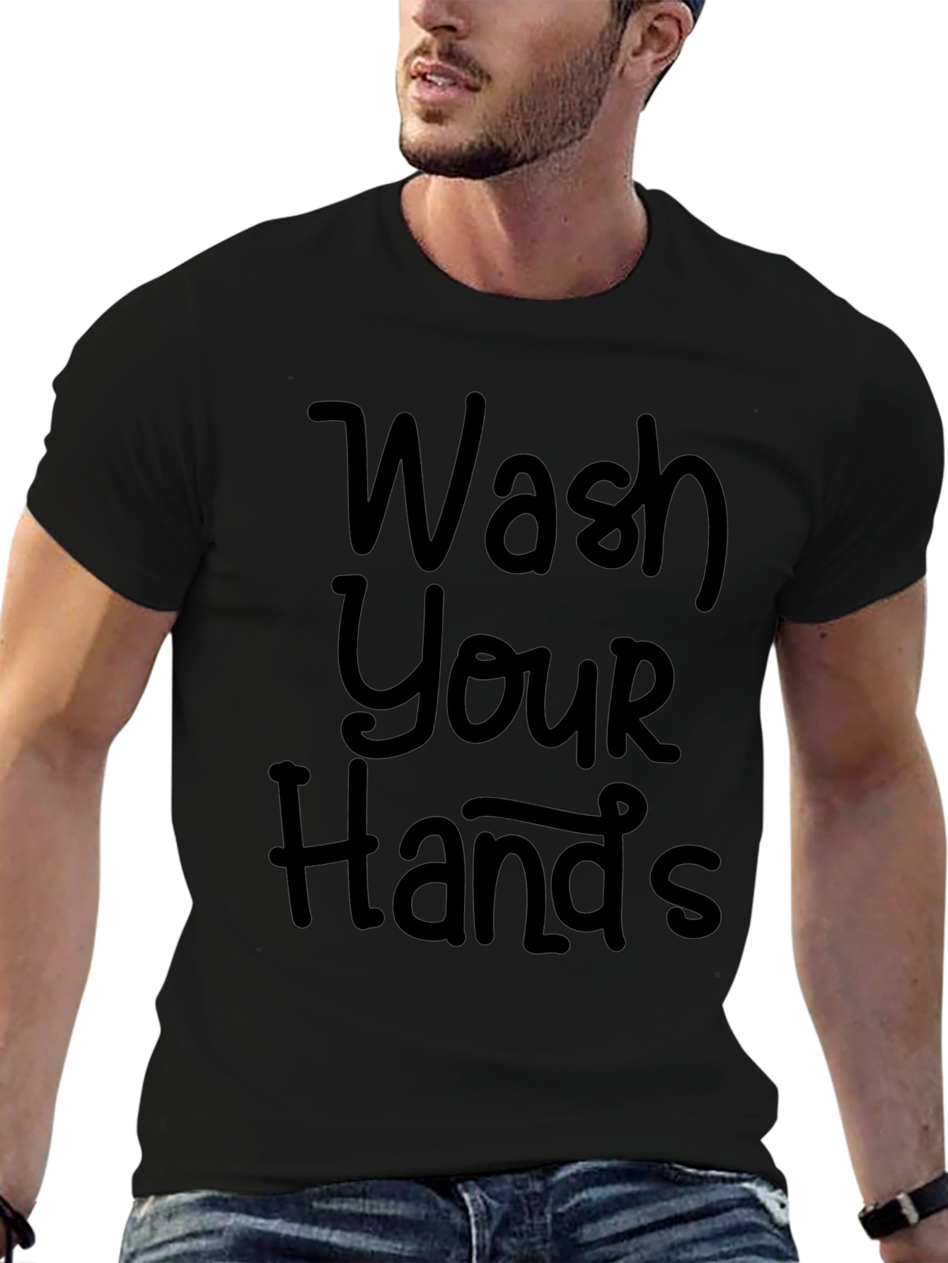 Wash Your Hands Black Crewneck T-Shirt