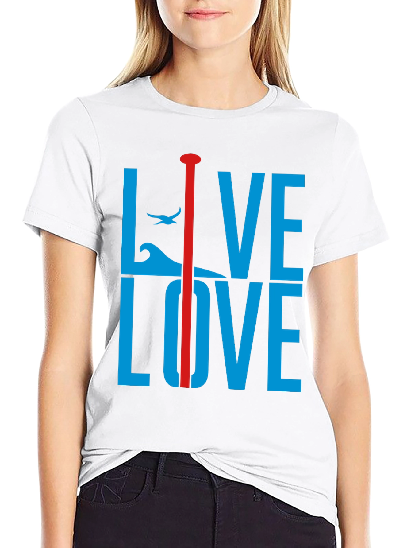 Live Love Graphic Tee - Blue and Red Design