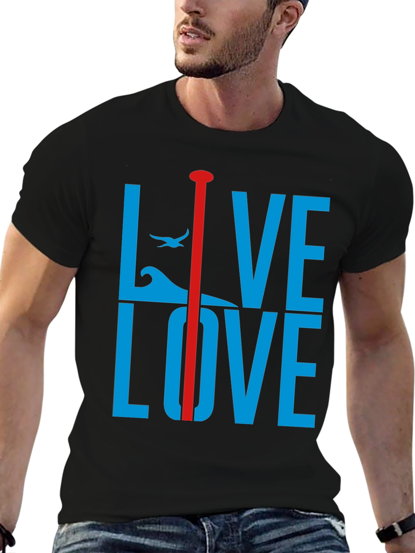Live Love Graphic Tee - Blue and Red Design