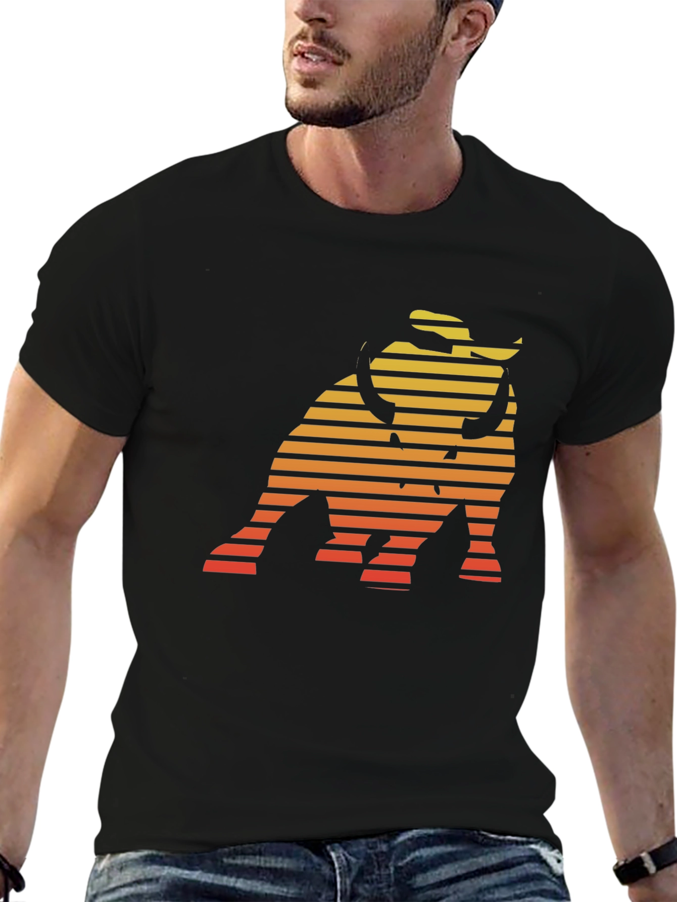 Retro Bull T-Shirt - Sunset Striped Design