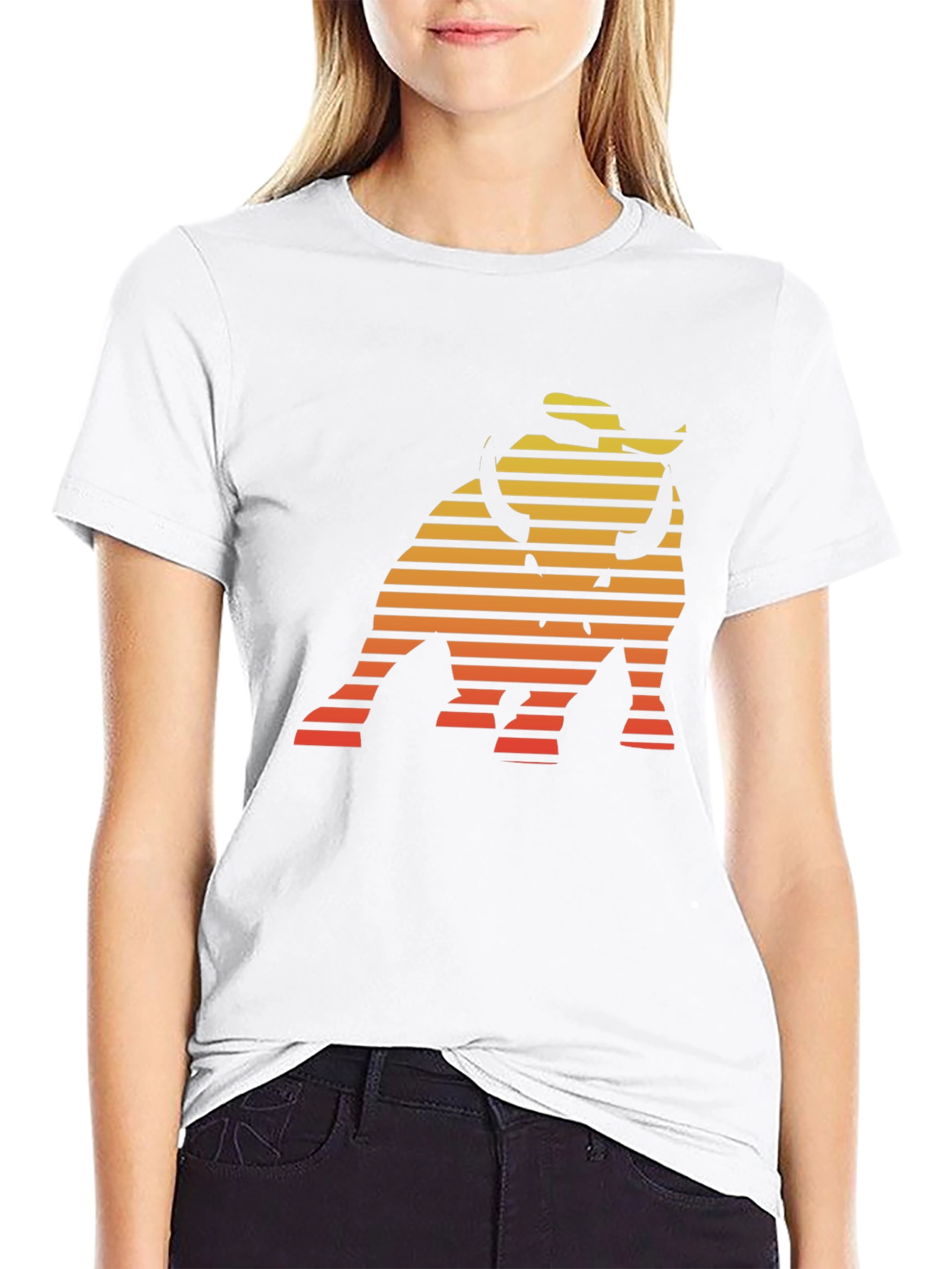 Retro Bull T-Shirt - Sunset Striped Design
