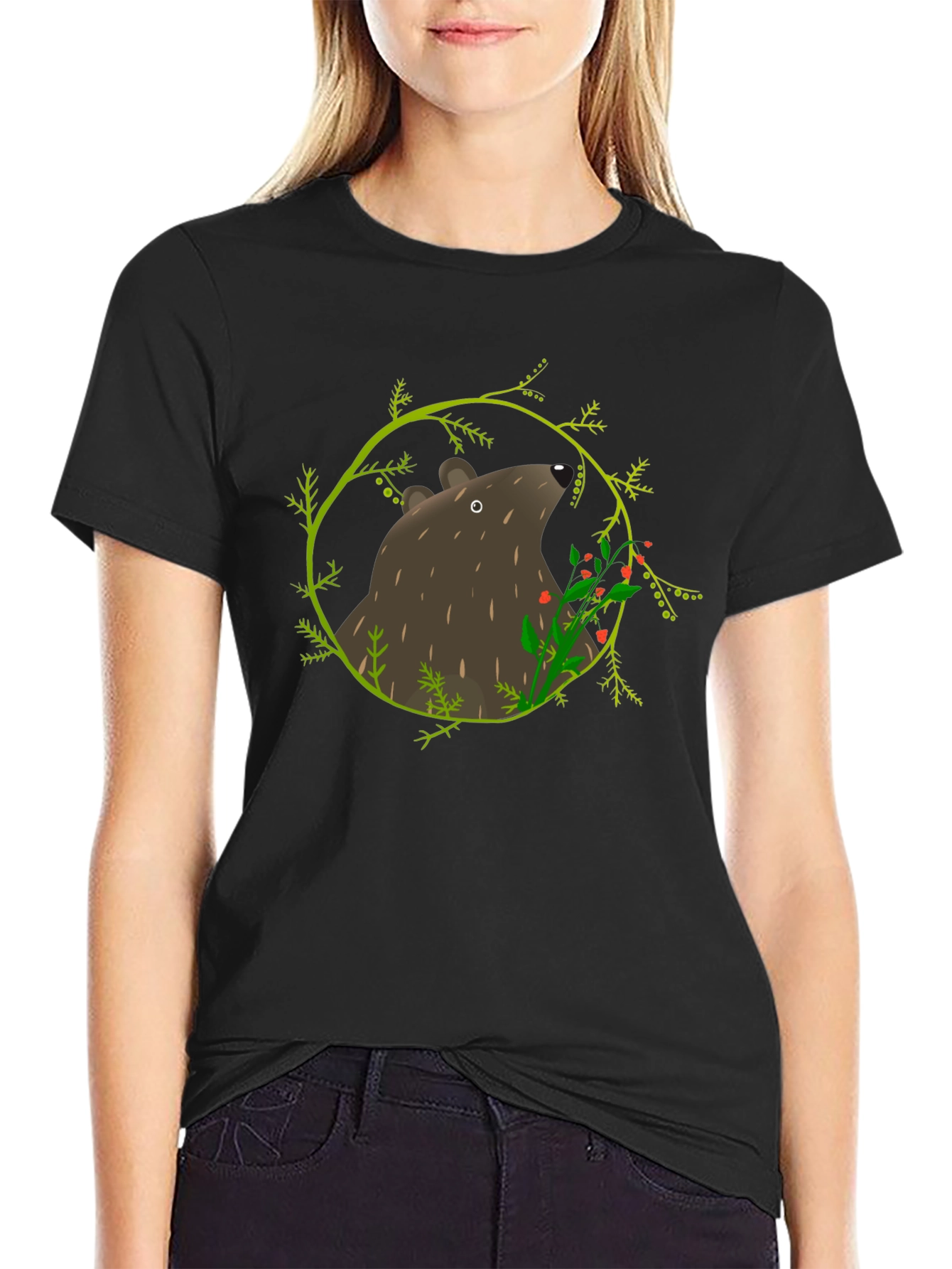 Bear and Berries Black Graphic Tee