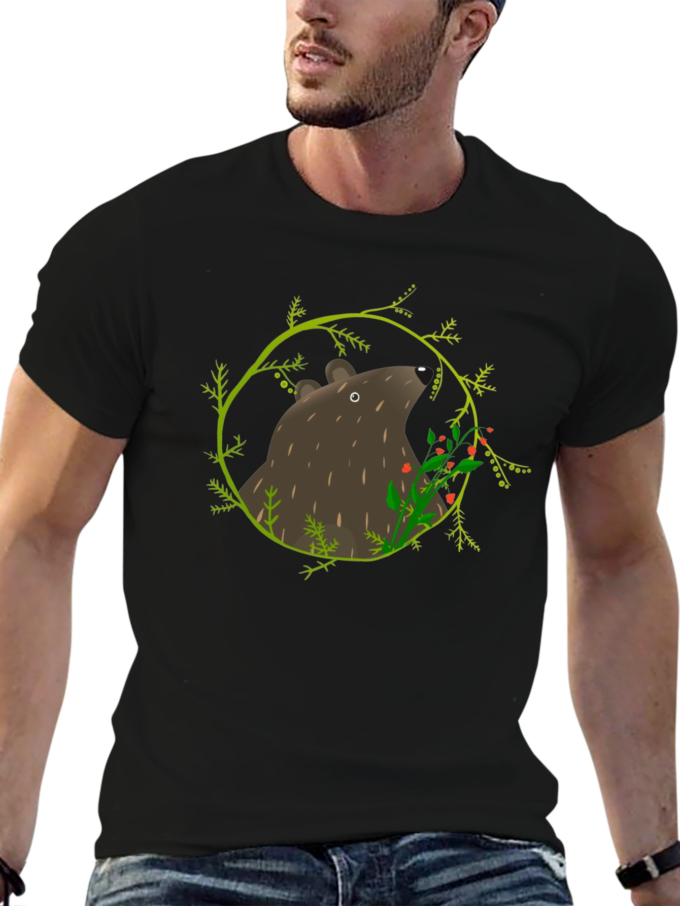 Bear and Berries Black Graphic Tee