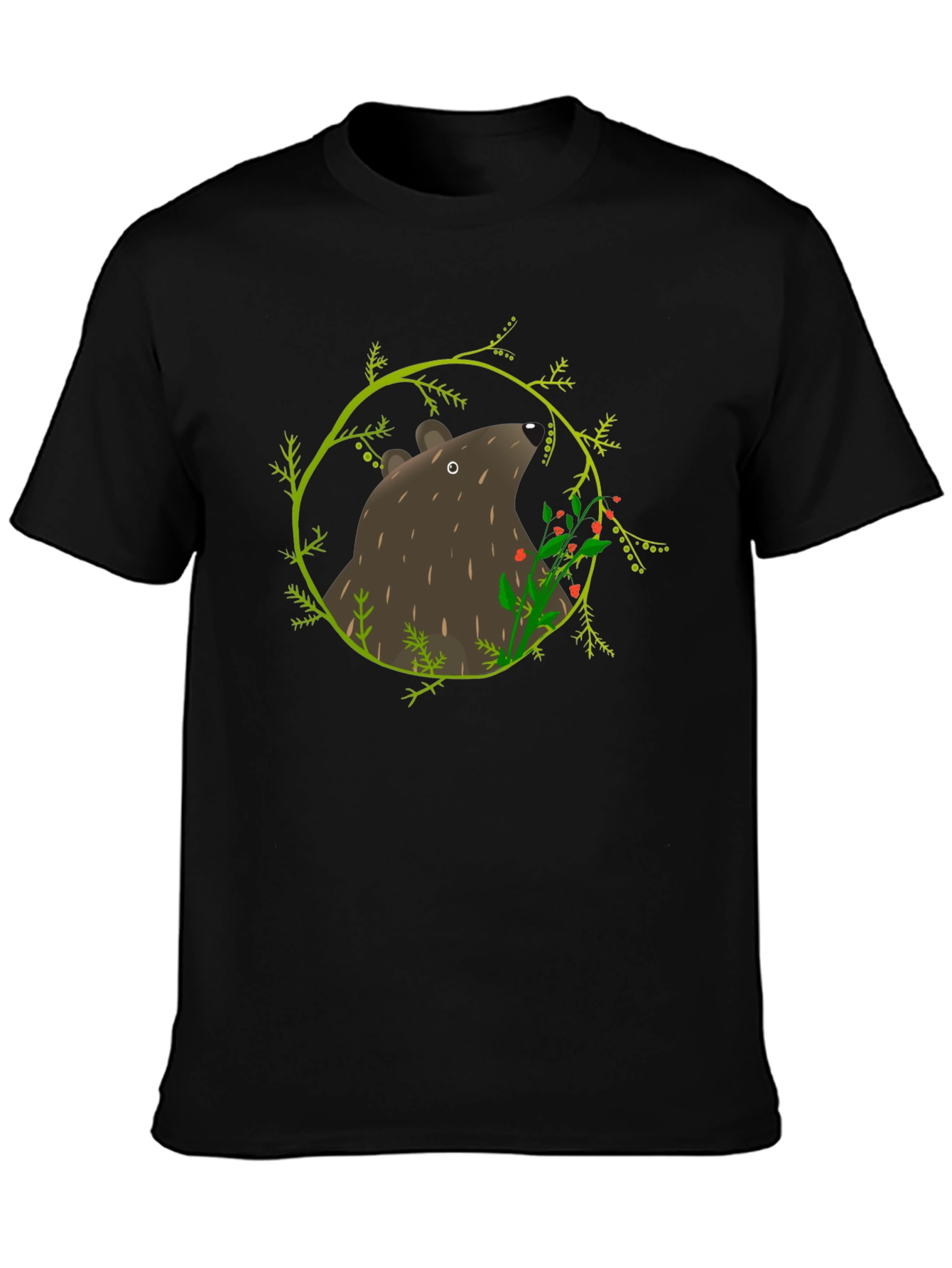 Bear and Berries Black Graphic Tee