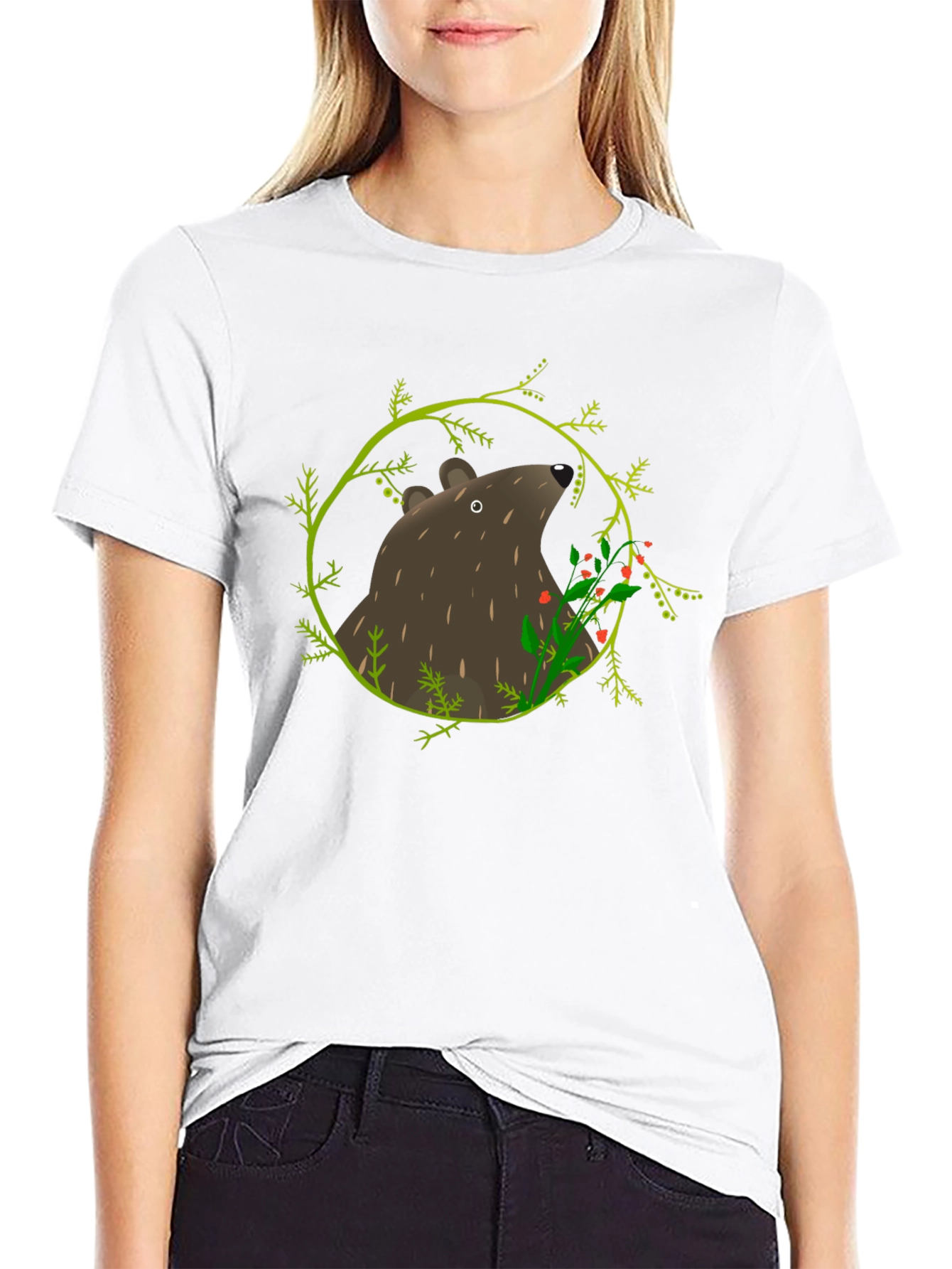 Bear and Berries Black Graphic Tee