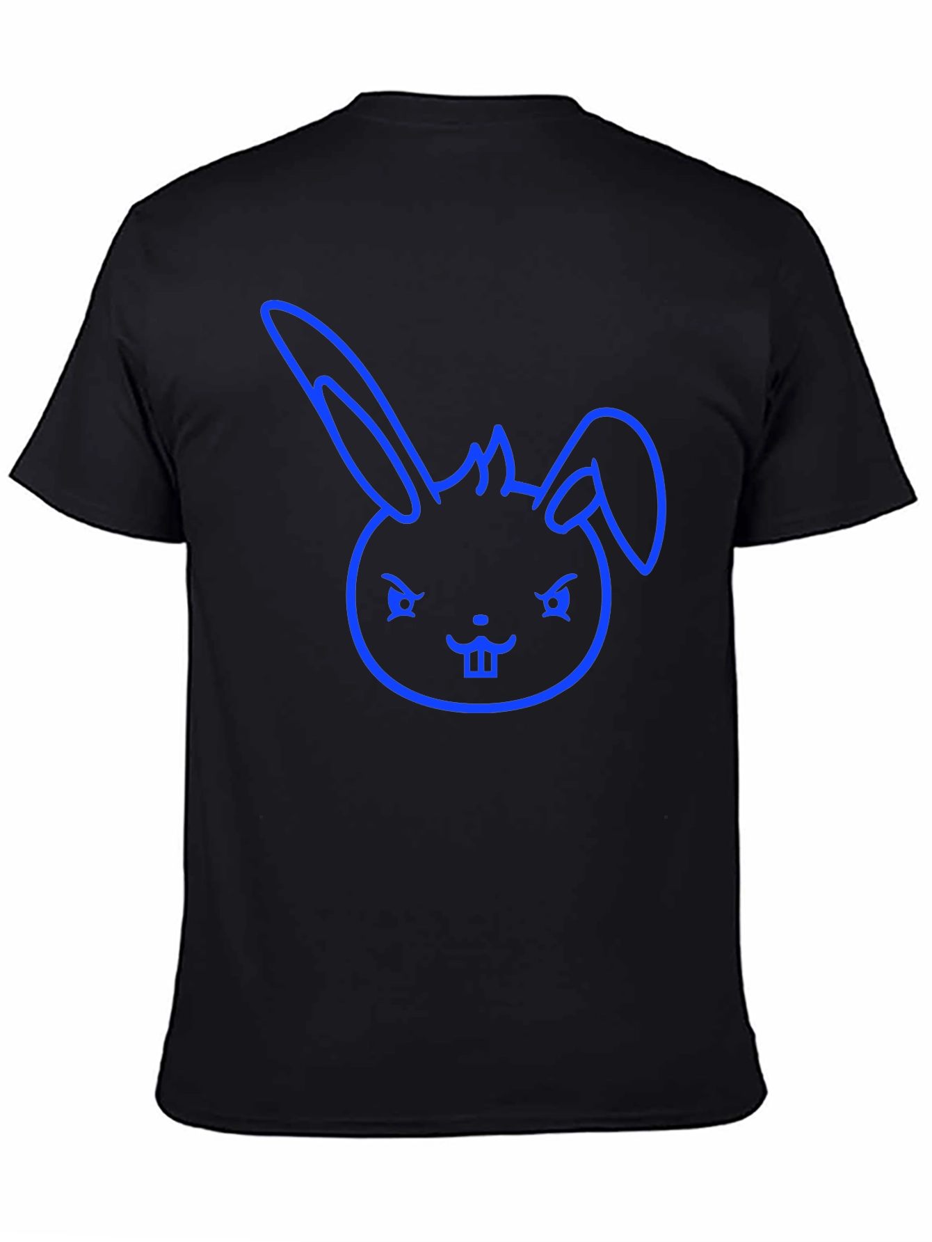 Cool Blue Bunny Graphic Tee - Black Cotton Blend