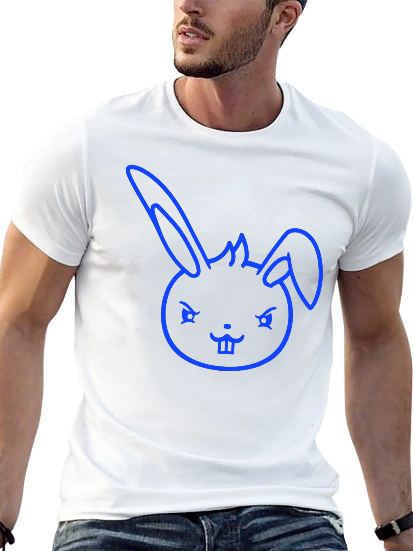 Cool Blue Bunny Graphic Tee - Black Cotton Blend