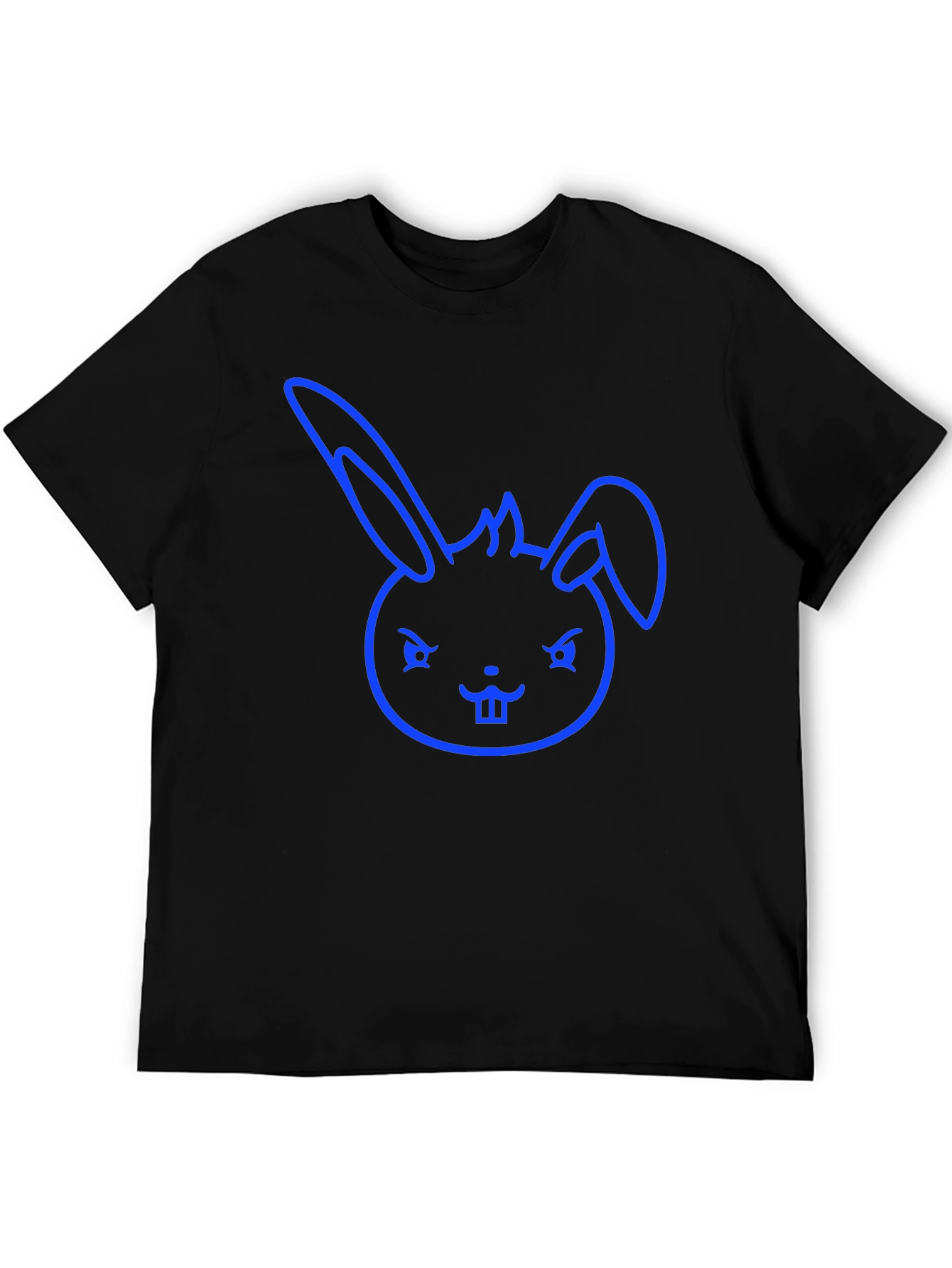 Cool Blue Bunny Graphic Tee - Black Cotton Blend