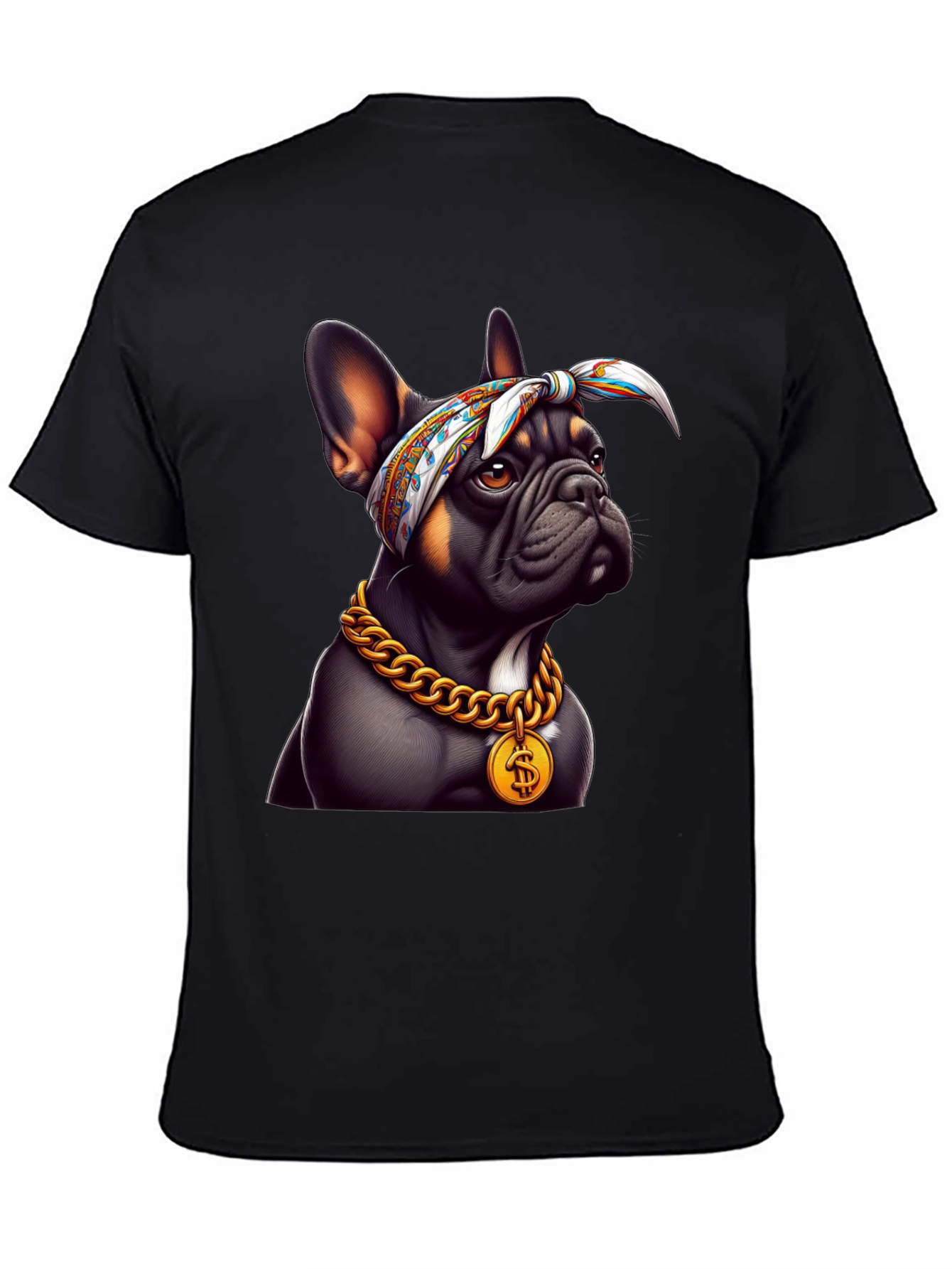 Cool Bulldog Wearing Bandana & Gold Chain T-Shirt