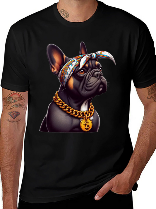 Cool Bulldog Wearing Bandana & Gold Chain T-Shirt