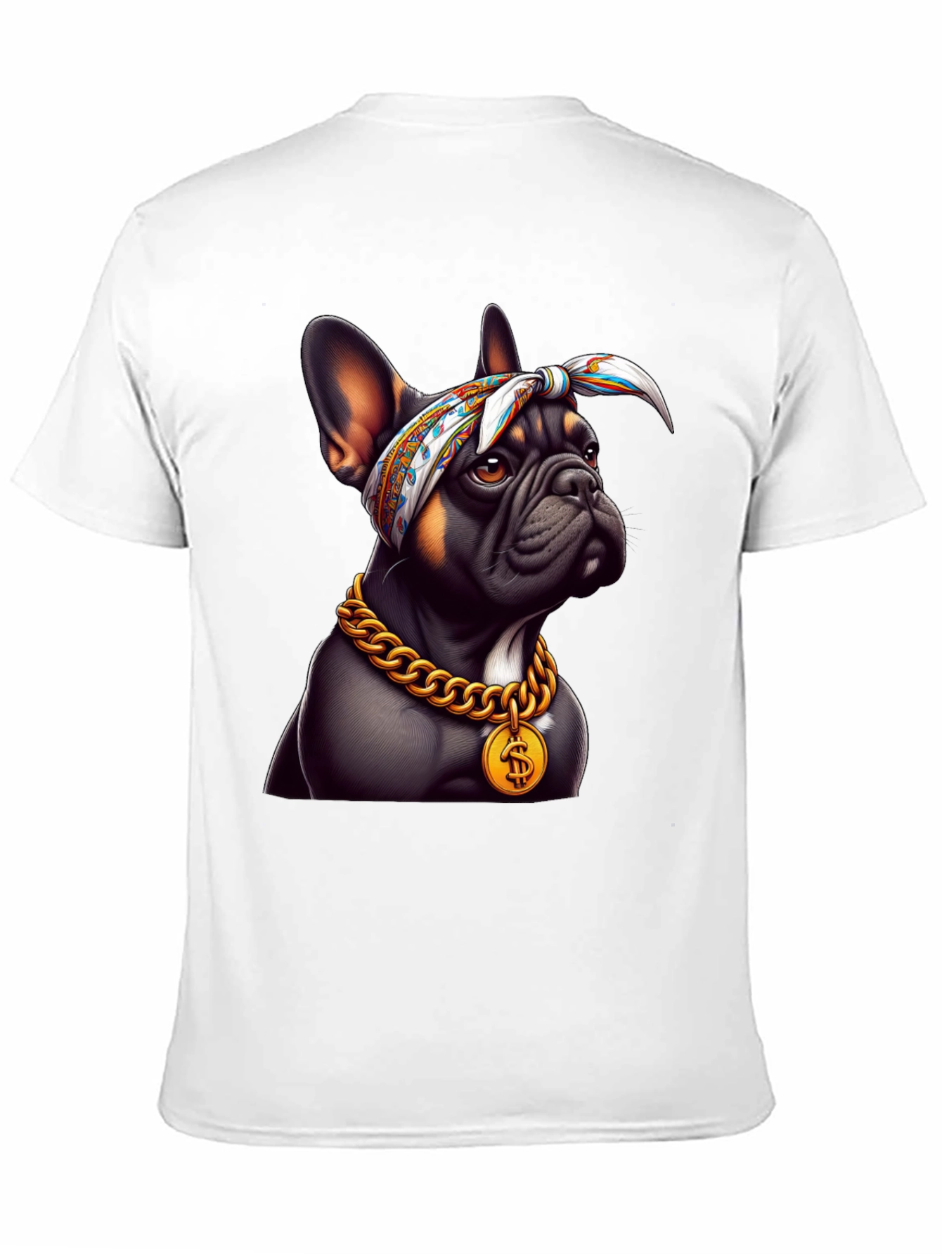 Cool Bulldog Wearing Bandana & Gold Chain T-Shirt