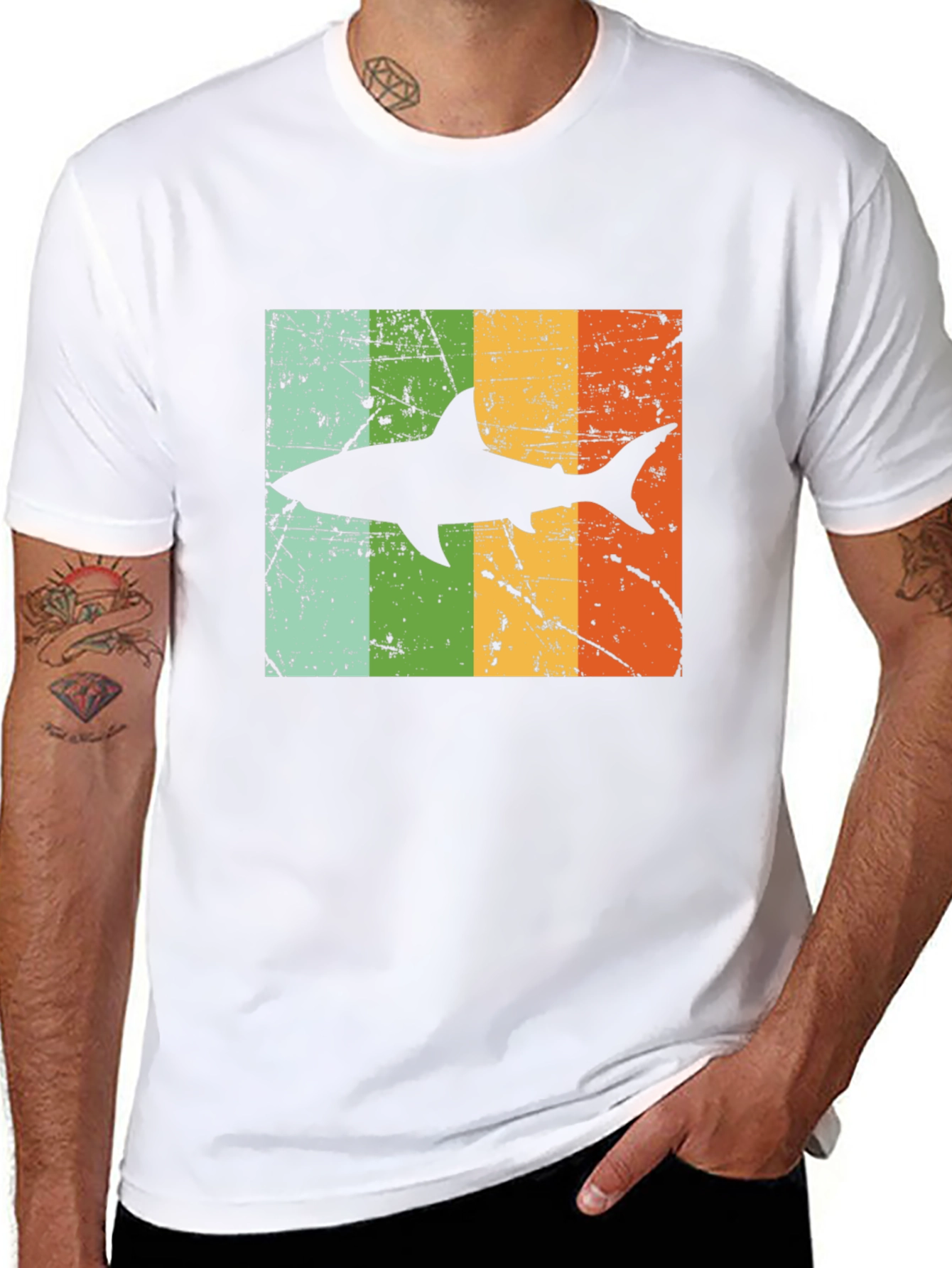 Retro Shark Graphic Tee - Mens Black T-Shirt