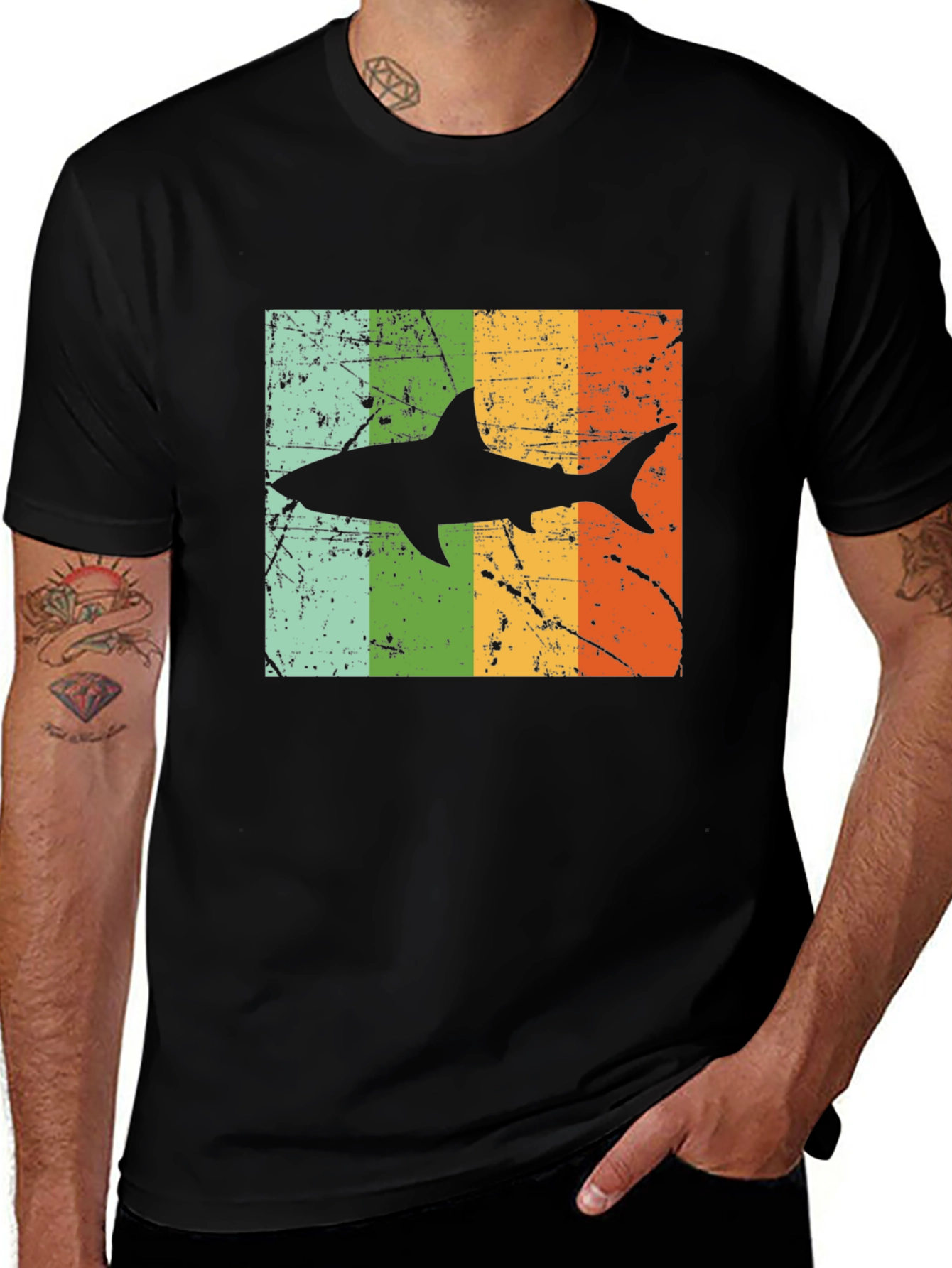 Retro Shark Graphic Tee - Mens Black T-Shirt
