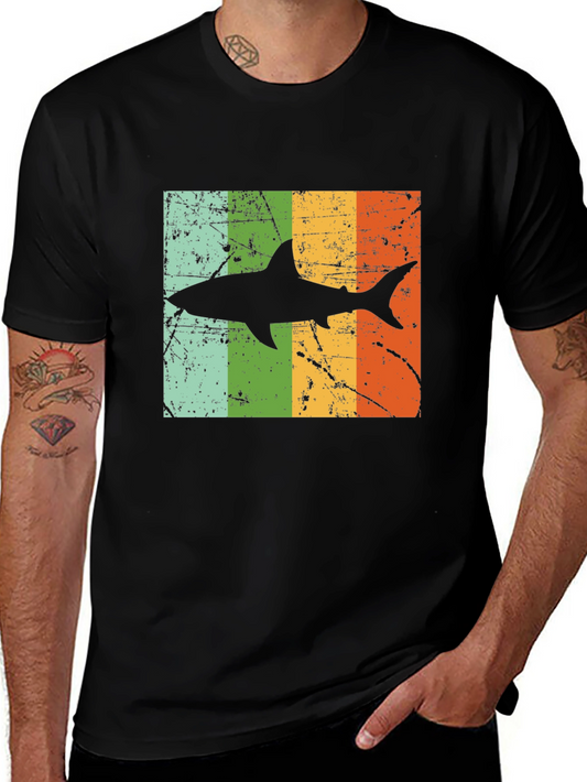 Retro Shark Graphic Tee - Mens Black T-Shirt