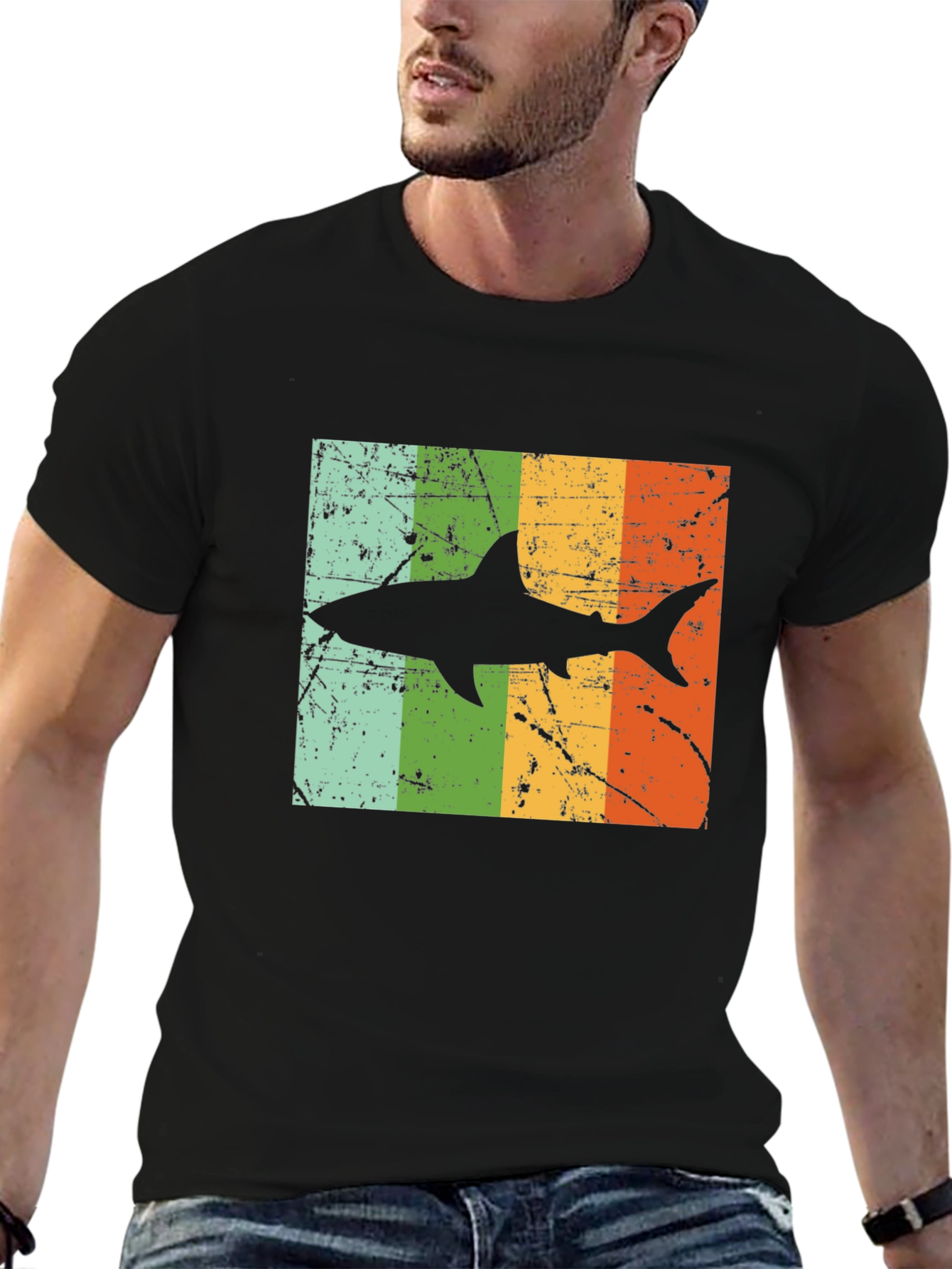 Retro Shark Graphic Tee - Mens Black T-Shirt