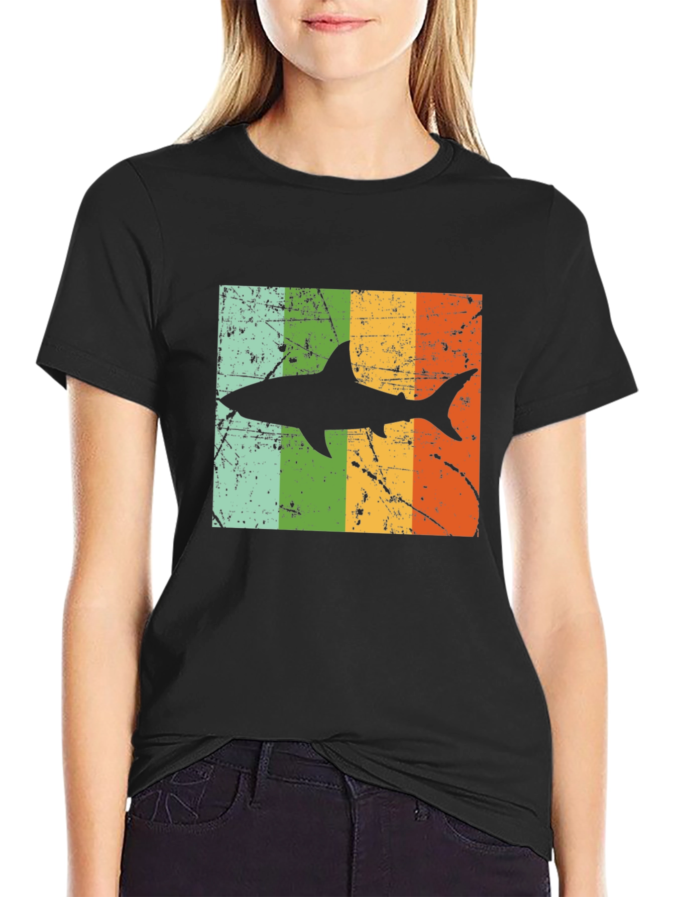 Retro Shark Graphic Tee - Mens Black T-Shirt