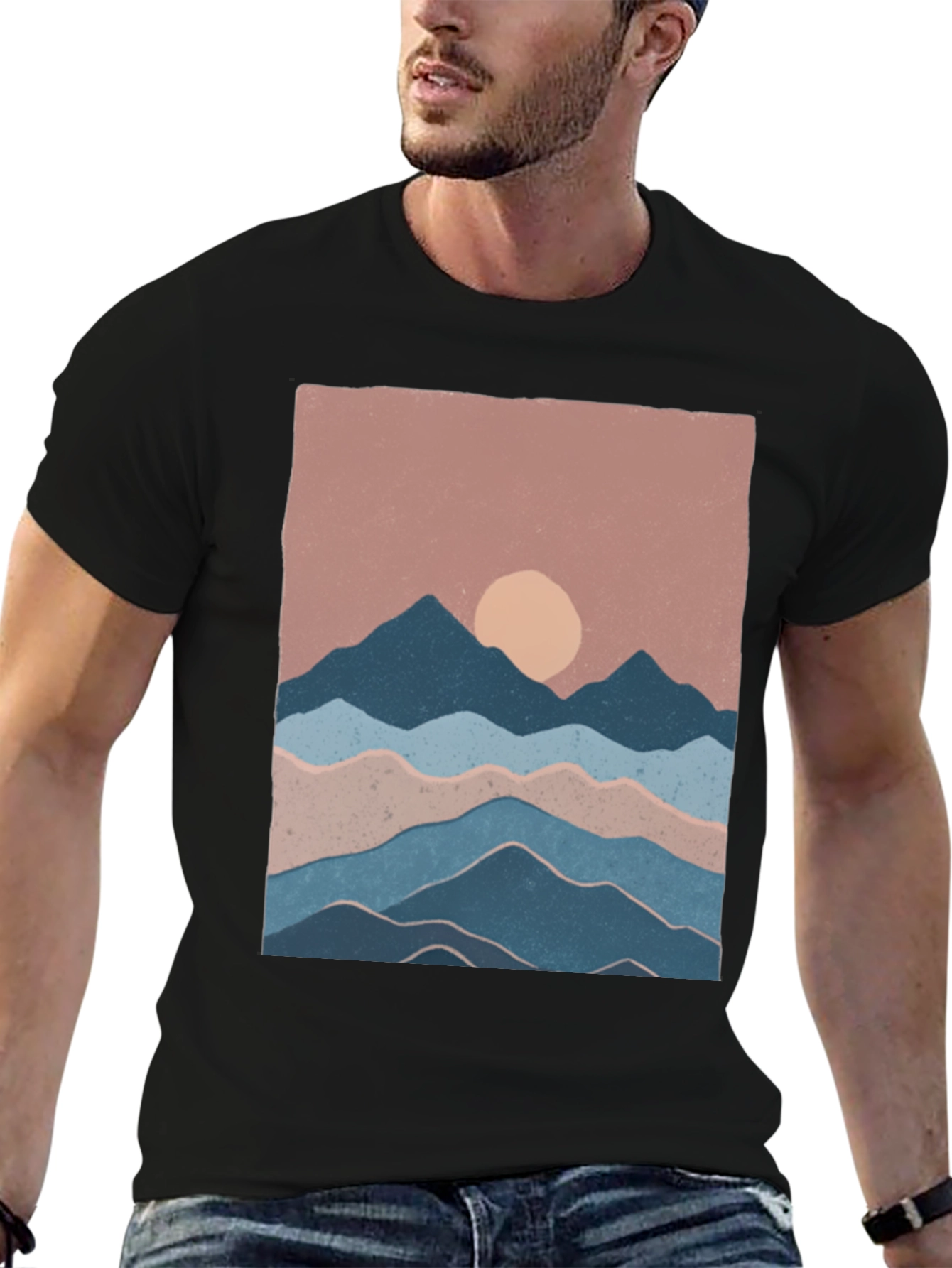 Mountains and Sun Graphic T-Shirt - Black