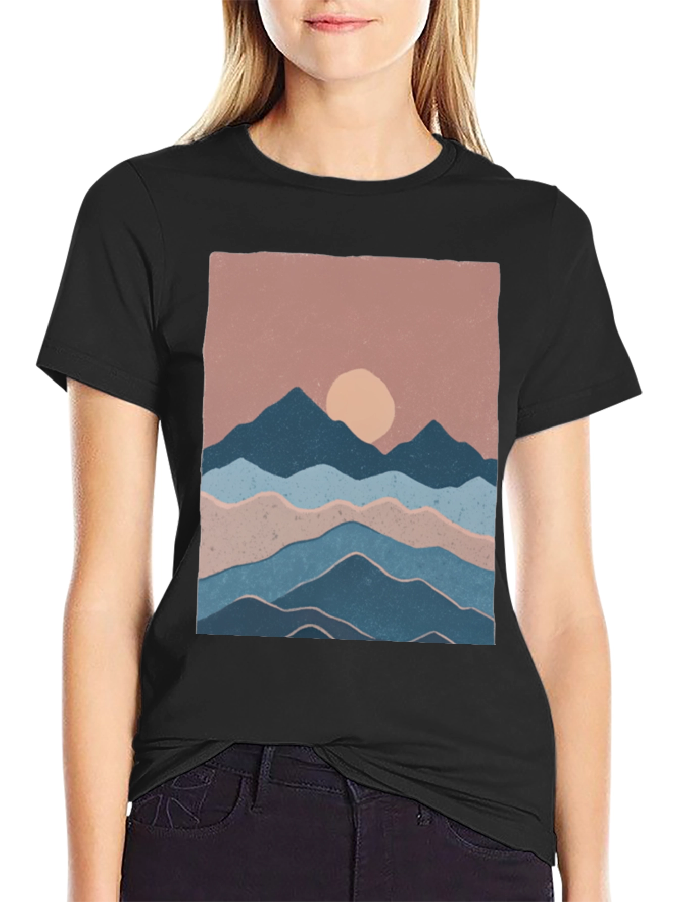 Mountains and Sun Graphic T-Shirt - Black