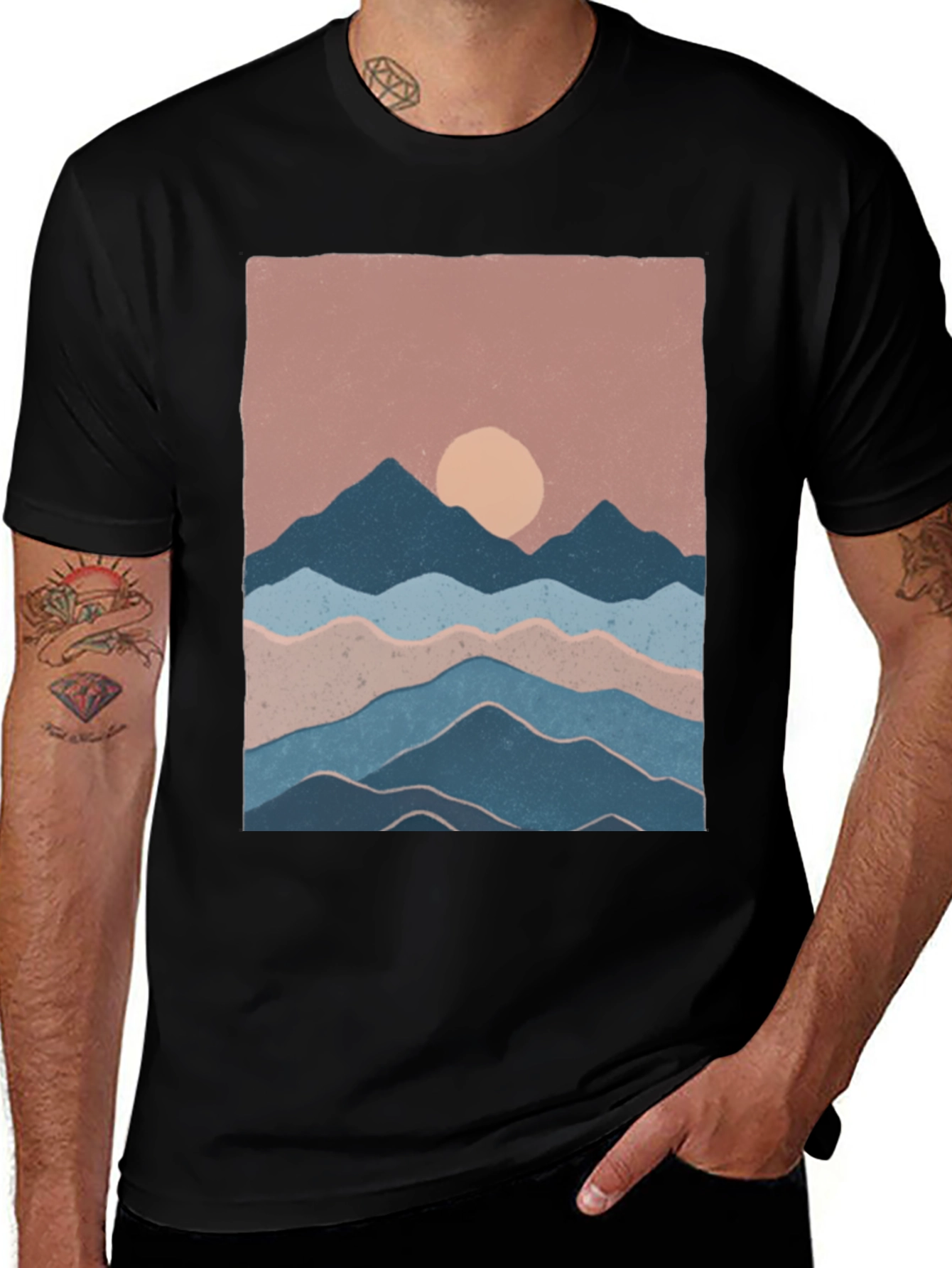 Mountains and Sun Graphic T-Shirt - Black