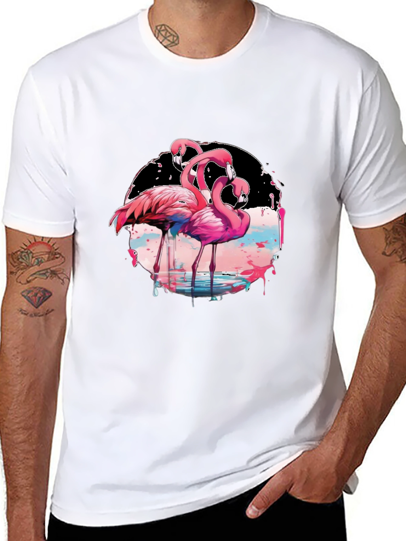 Flamingo Graphic Print Black T-Shirt