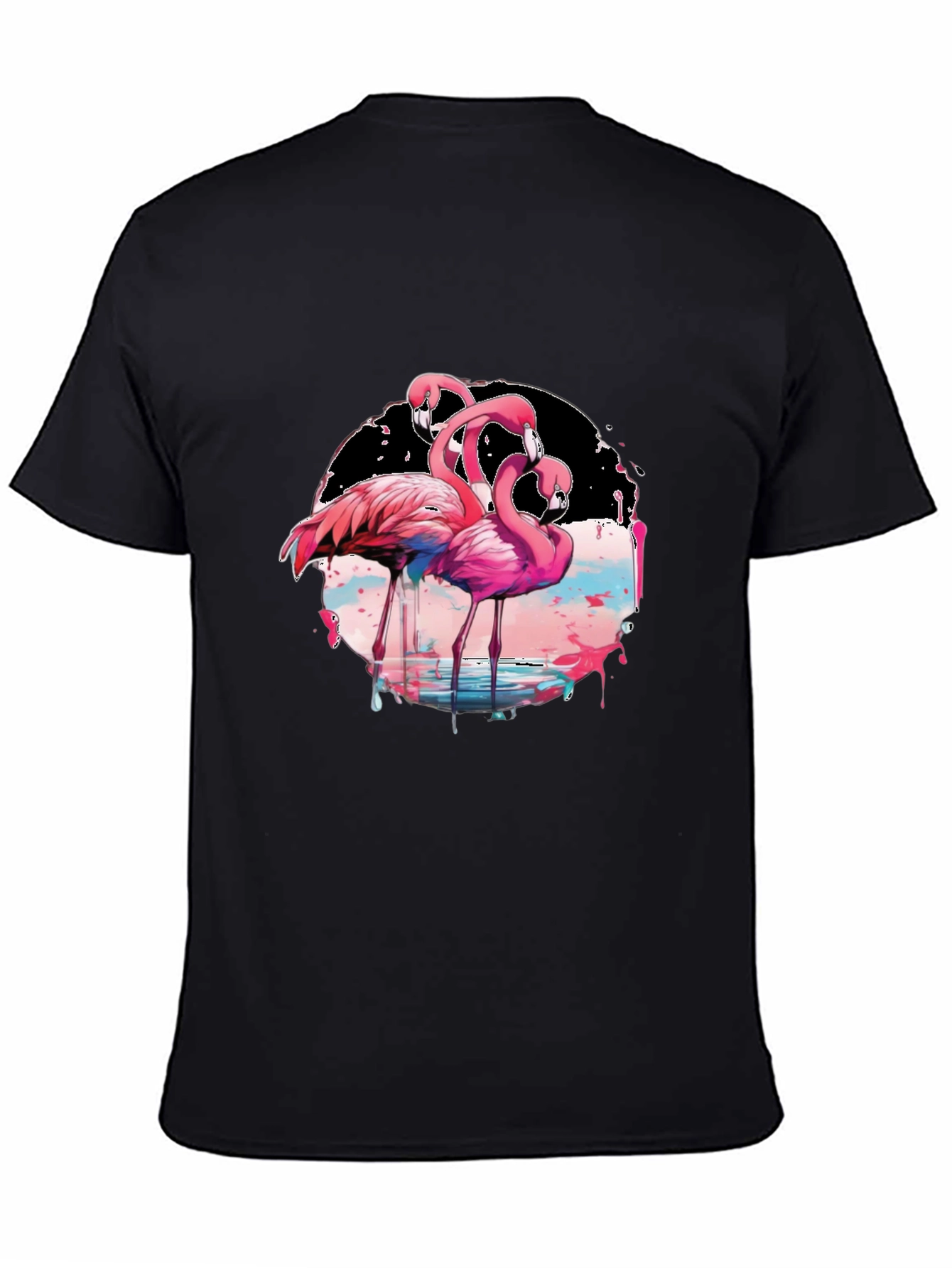 Flamingo Graphic Print Black T-Shirt