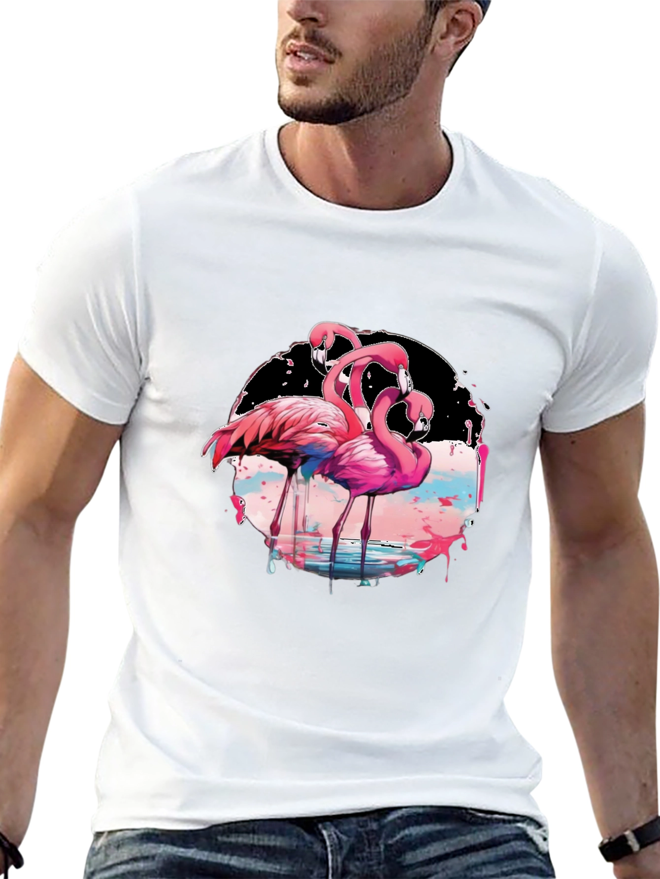Flamingo Graphic Print Black T-Shirt