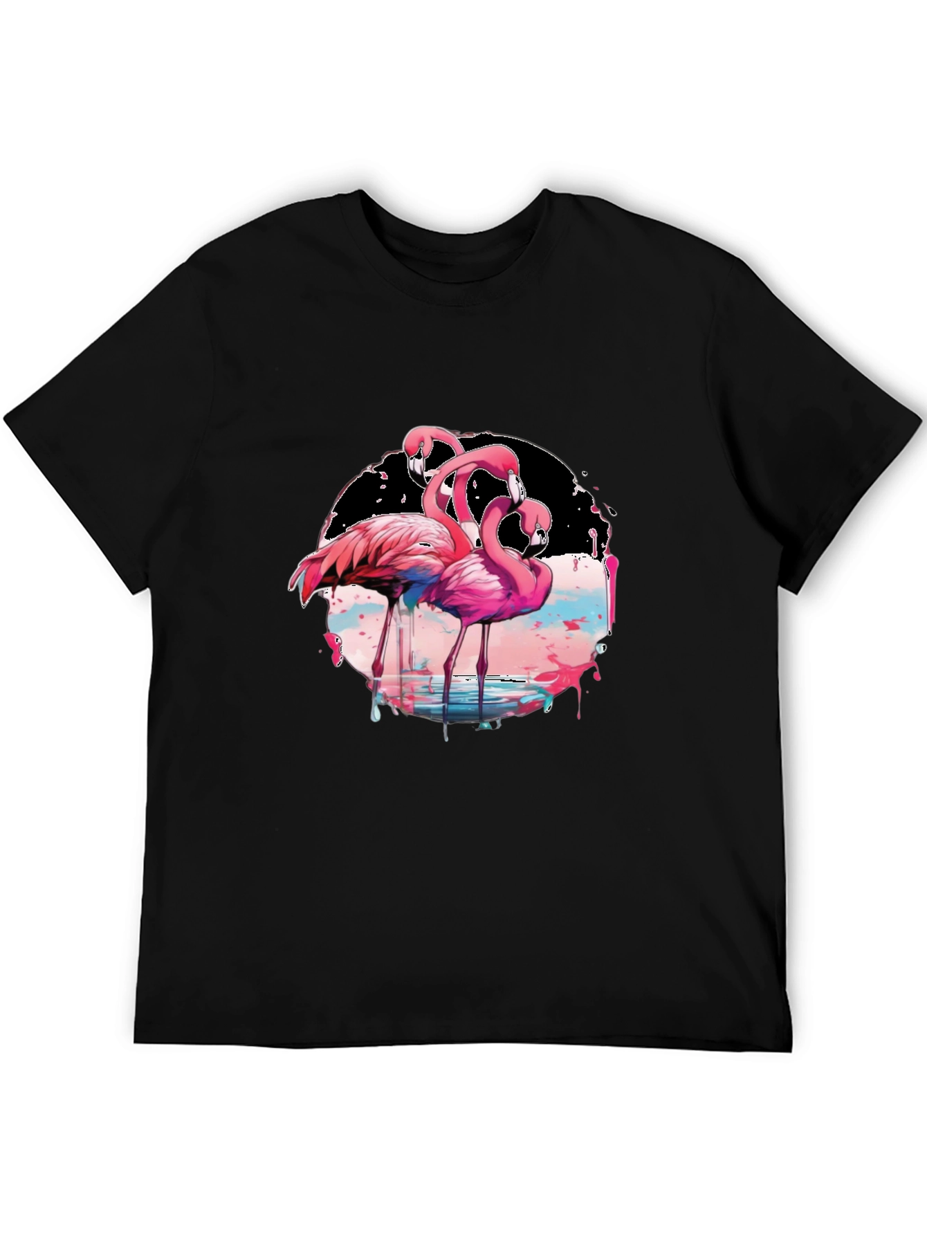 Flamingo Graphic Print Black T-Shirt