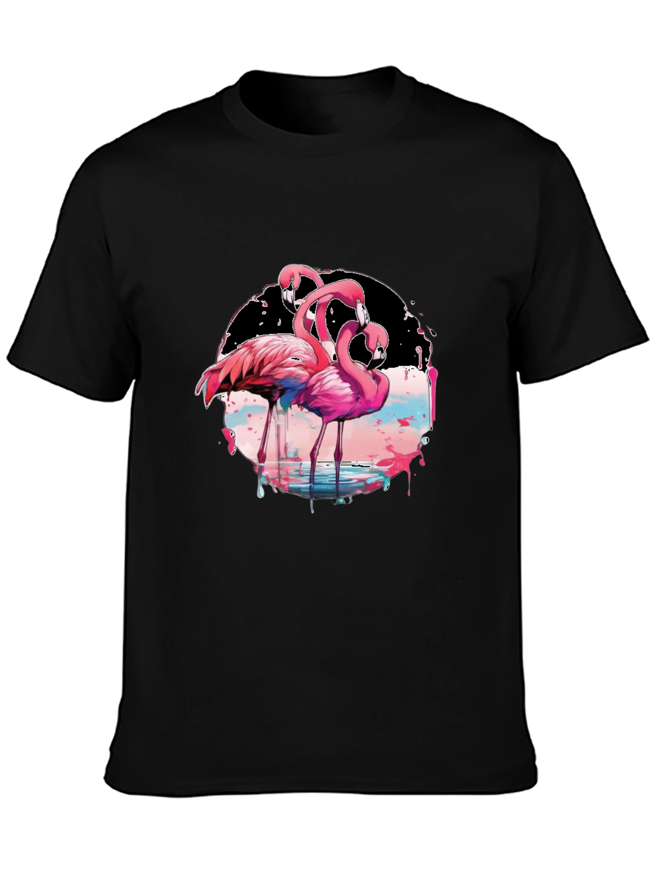 Flamingo Graphic Print Black T-Shirt