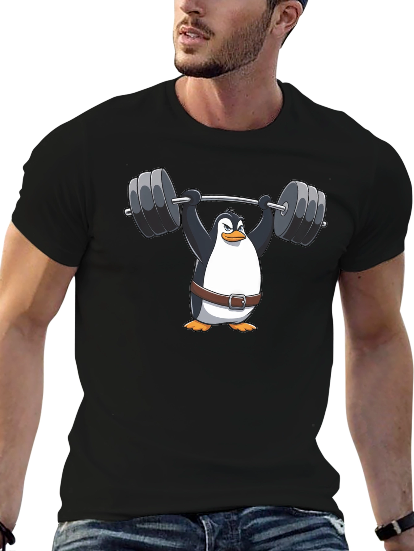 Penguin Barbell T-Shirt - Black Graphic Tee